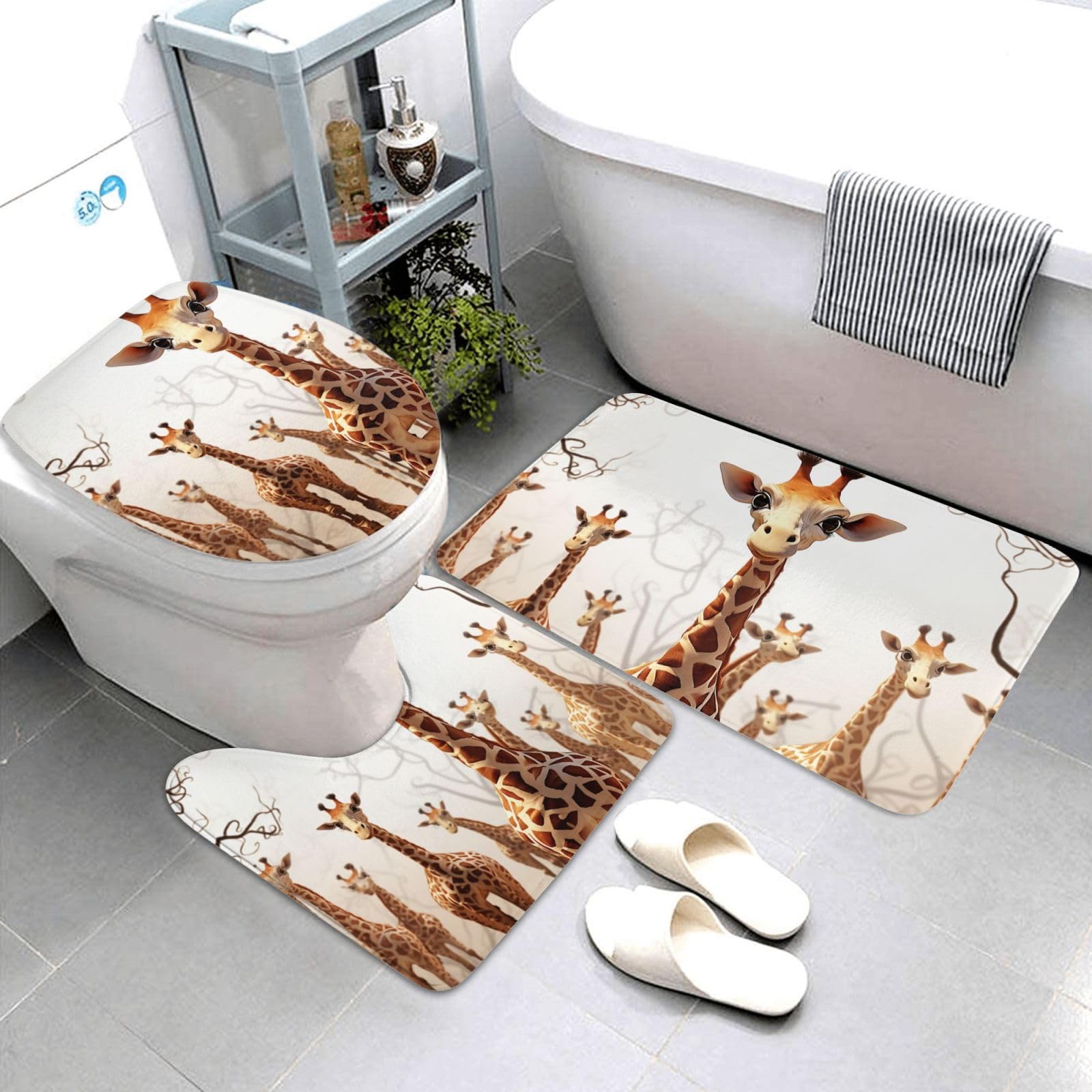 Tapis de salle de bain lot de 3 ultra absorbants avec motif girafe ludique et dos antidérapant
