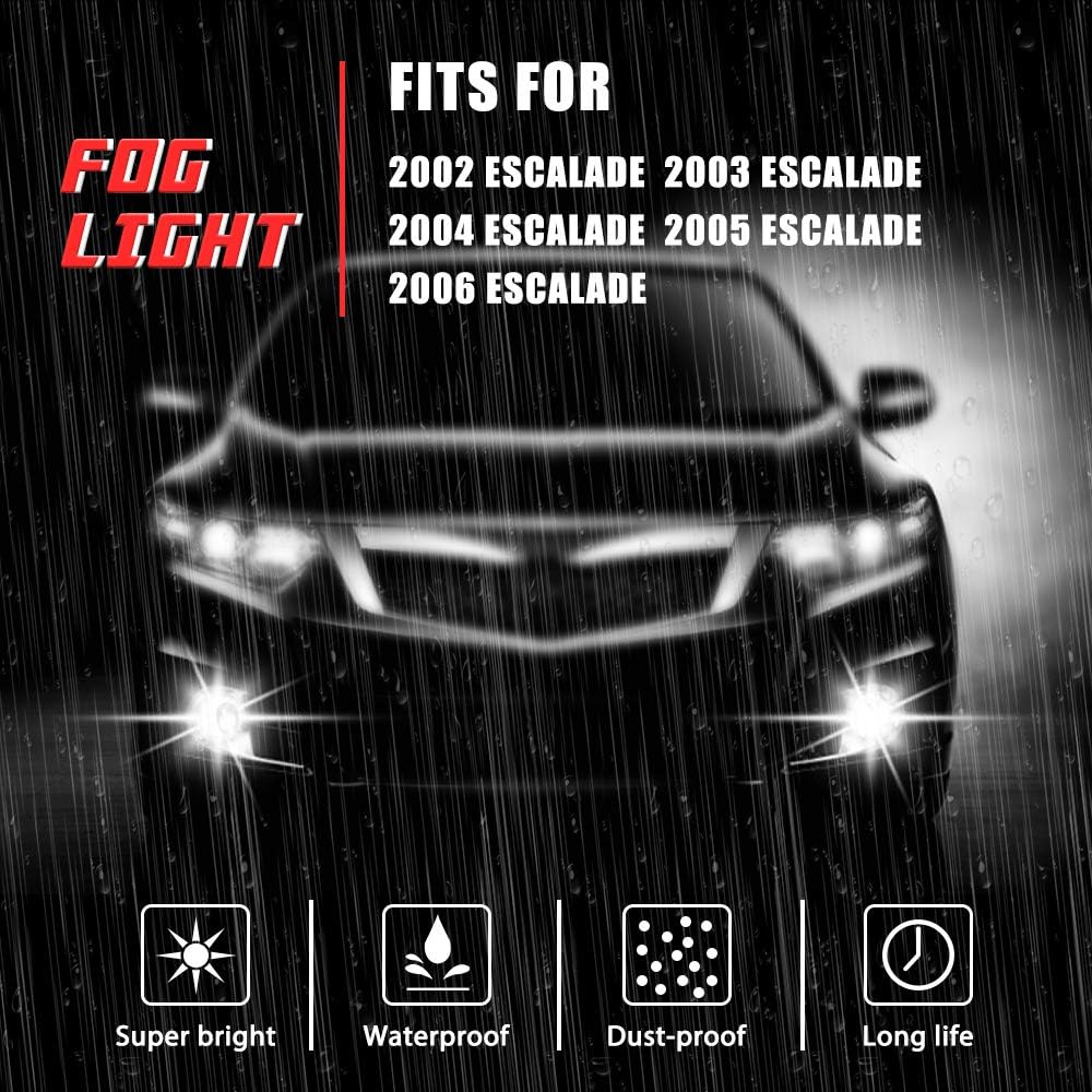 Driving Fog Lights Lamps Replacement for 2002 2003 2004 2005 2006 Cadillac Escalade & Escalade EXT 2003-2006 Cadillac Escalade ESV With 880 12V 27W Halogen Bulbs ​(Clear Lens)
