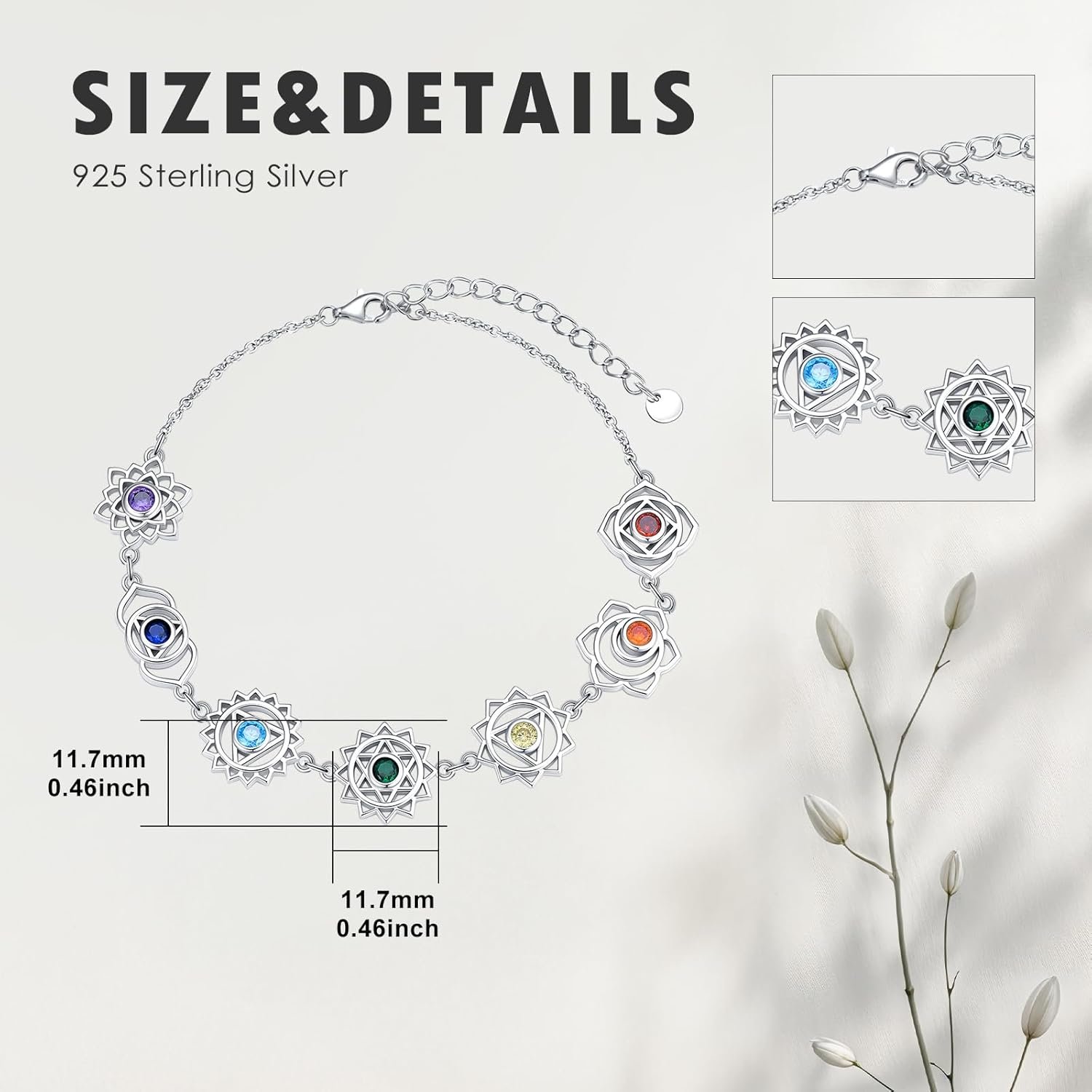Chakra Bracelet 925 Sterling Silver Pulsera De Los 7 Chakras Para Muje Chakra Bracelets for Women
