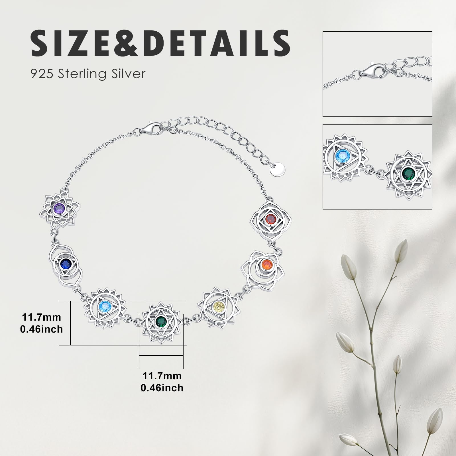 Pulsera de chakras de plata de ley 925, pulsera de los 7 chakras para muje chakra pulseras para mujeres