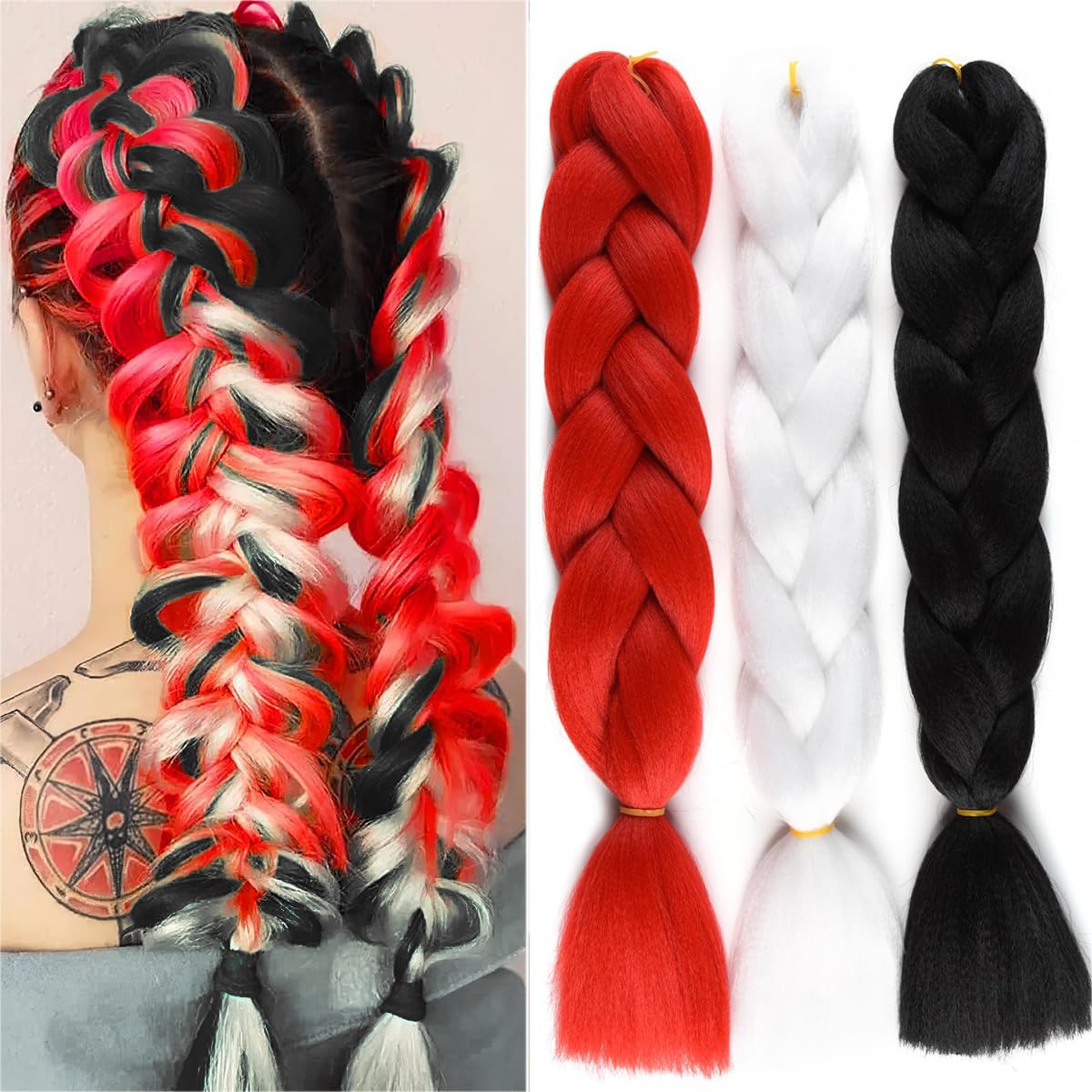 5 packs of Black red white ombré braiding hair NWT Red & White Ombre Braided Hair Extensions: Boho Viking  main image 4