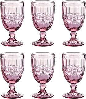 Six pink vintage-inspired decorative water glasses