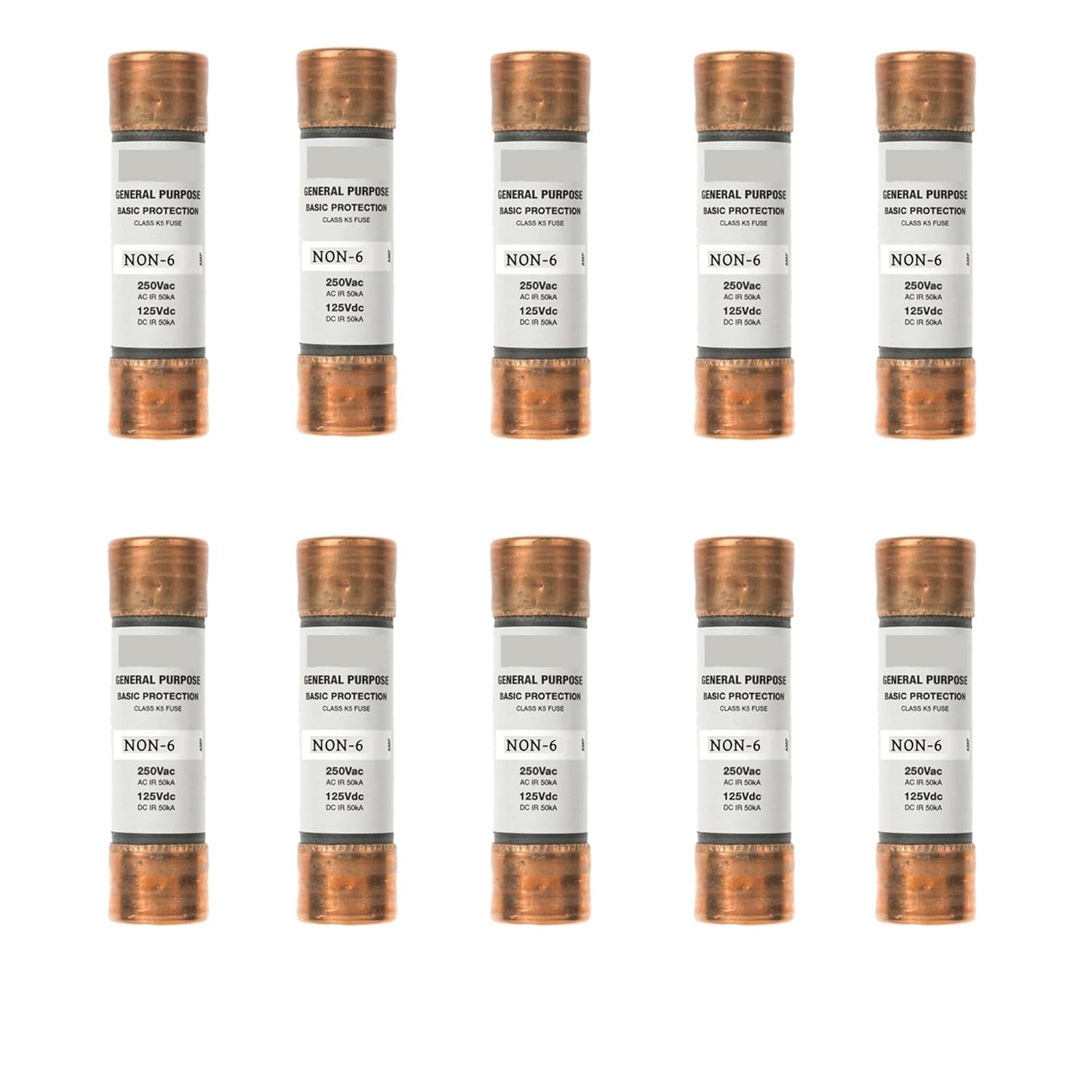 10-Pack NON-6A Non 6 Amp ONE-TIME Fuse,Non-6 Current Limiting Class K5 Cartridge Fuse