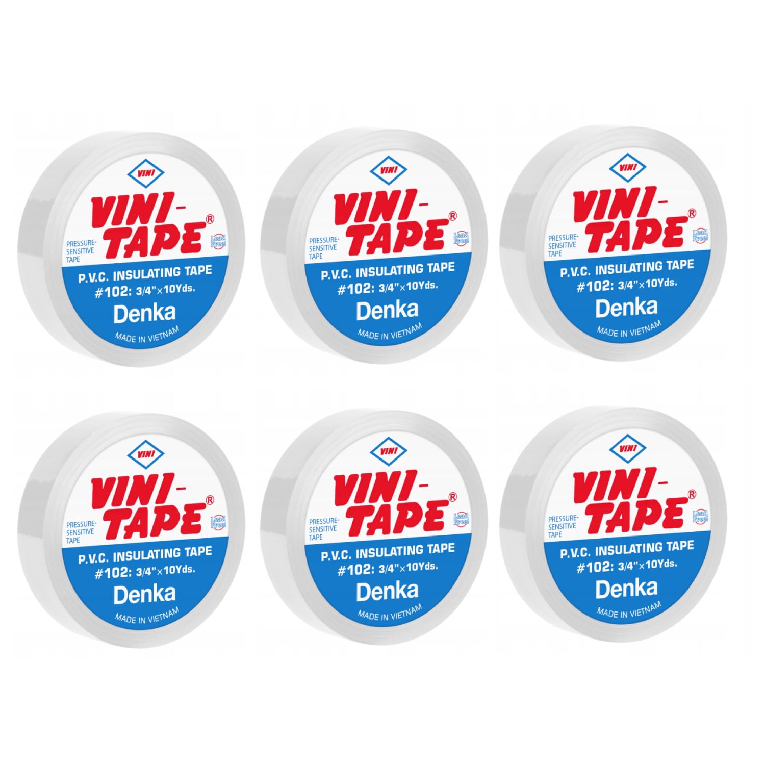 YU WELLMulticolor 6 Pcs VINI Insulation Tape (Made in Japan) Black, Red, Yellow, Blue, Green, White for Home, Industrial, office and Electric (White Pack of 6)