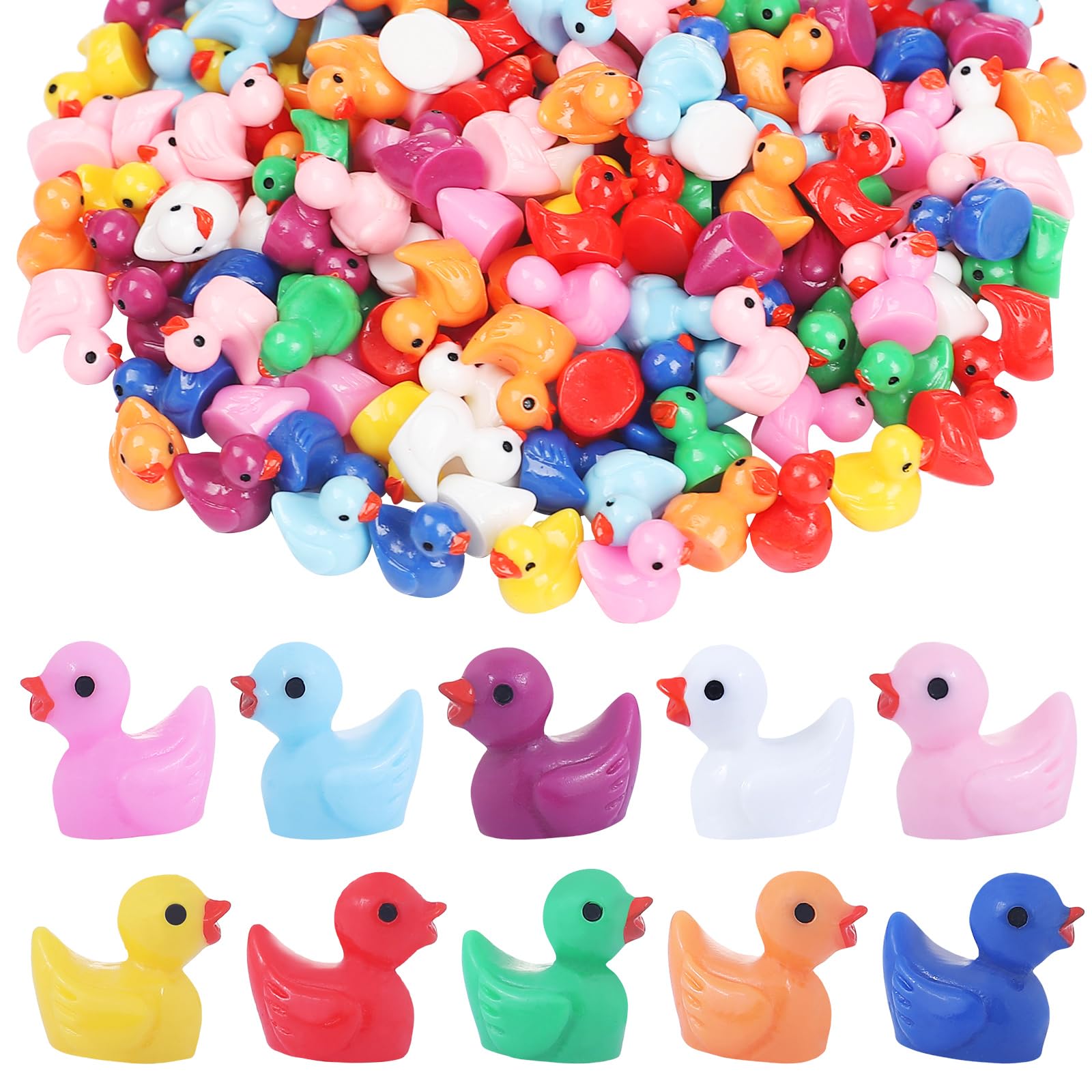 100pcs Tiny Ducks 10 Colors Little Duck Figures Mini Resin Ducks Plastic Small Miniature Ducks Bulk for Dollhouse Decor Micro Fairy Garden Landscape Aquarium Tiny Toys