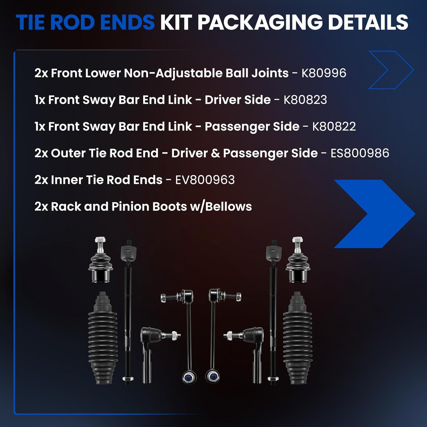 10-PC Steering Suspension Kits Compatible with Chrysler300 2011-2014,2xOuter tie rod ES800986,2xInner tie rod EV800963,2xBall Joint K80996,2xStabilizer Bar Link K80822 K80823,2xdust cover