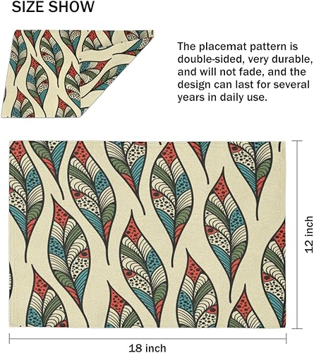 Miniatura 4 de Feathers Decor Design Placemats Set of 4 Table Mats Washable Placemat Waterproof Place Mats for Party Home Dining Table Decor 18x12 in