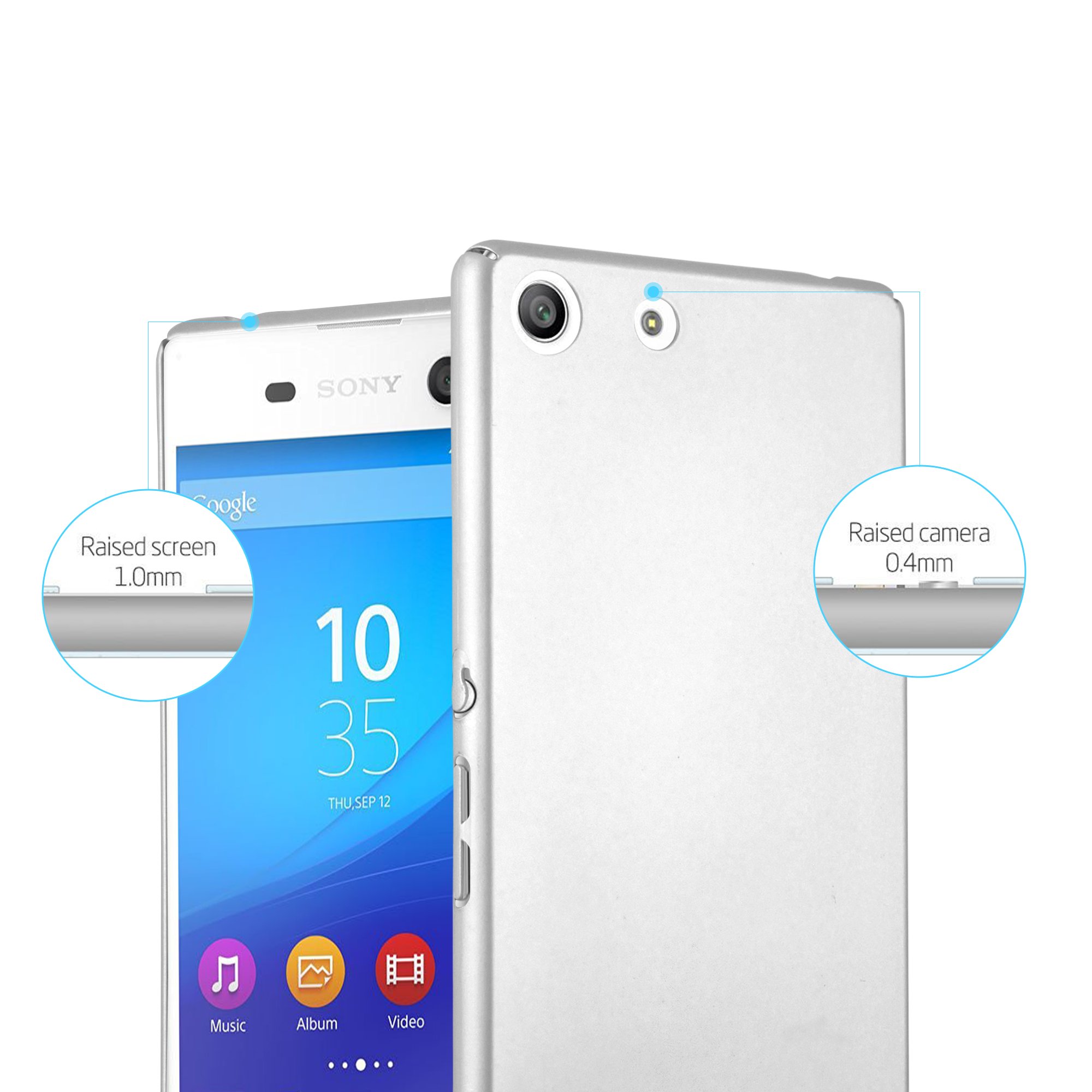 Cadorabo Custodia Rigida Sottile Per Sony Xperia M5, Colore Argento Metallo, Cover Antiurto Con Bordi Rialzati, Plastica Resistente