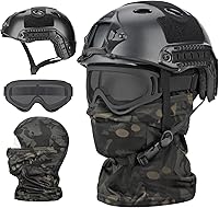 Vista 14 de Casco de Airsoft, casco táctico negro, malla de máscara de Airsoft, máscara de pasamontañas elástica, gafas antivaho Airsoft, protección táctica