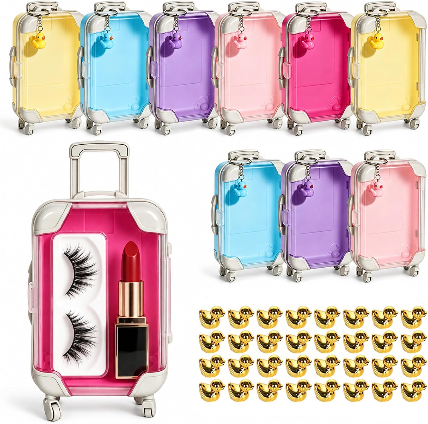 Premium Mini Suitcase Gift Box with Rolling Wheels Clear Mini Luggage Party Favor Box for Graduation Gifts, Destination Weddings & Lash Packaging 10Pcs Suitcases for Jewelry & Candy