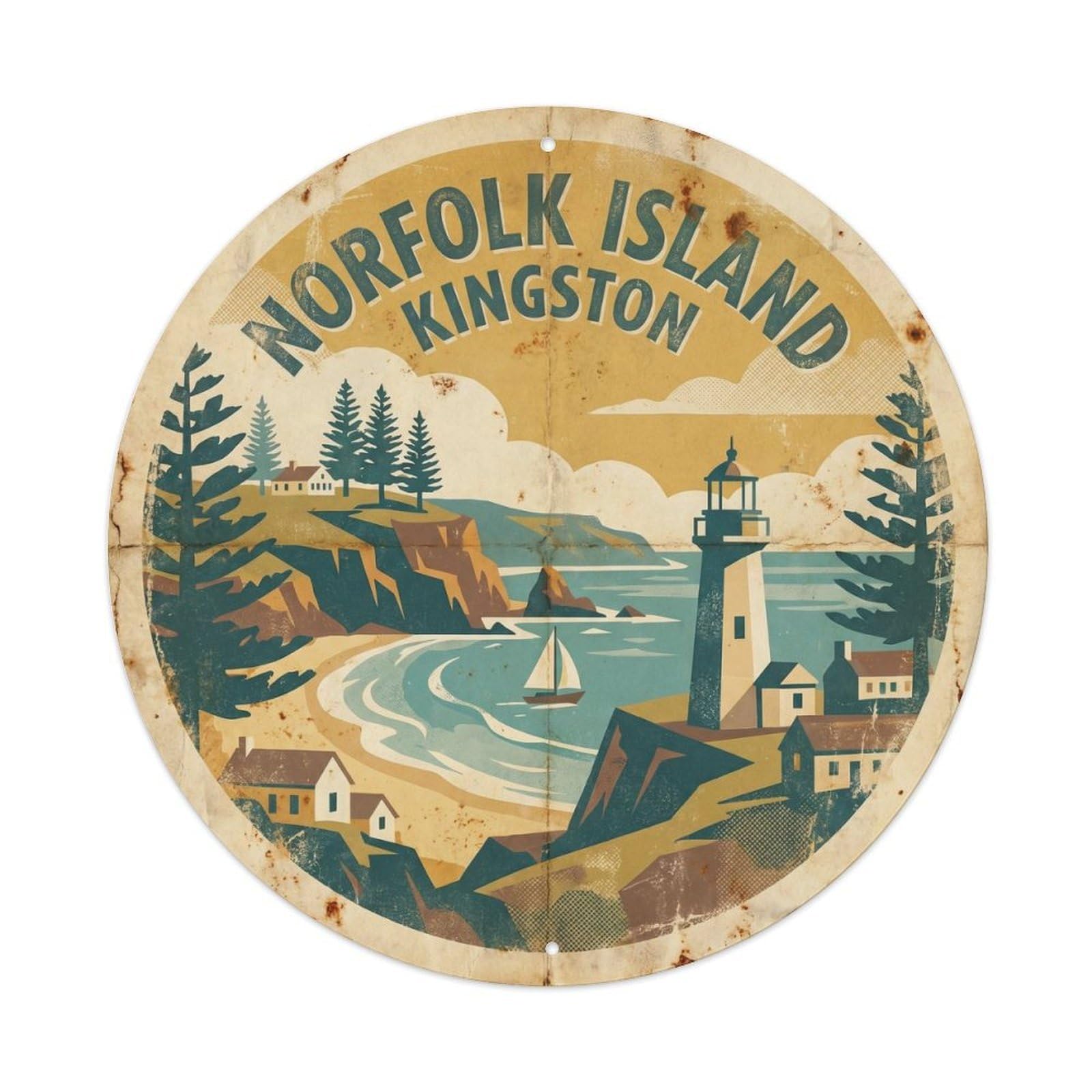 Norfolk Island Kingston Seaside Scenery WPA Travel Metal Tin Sign