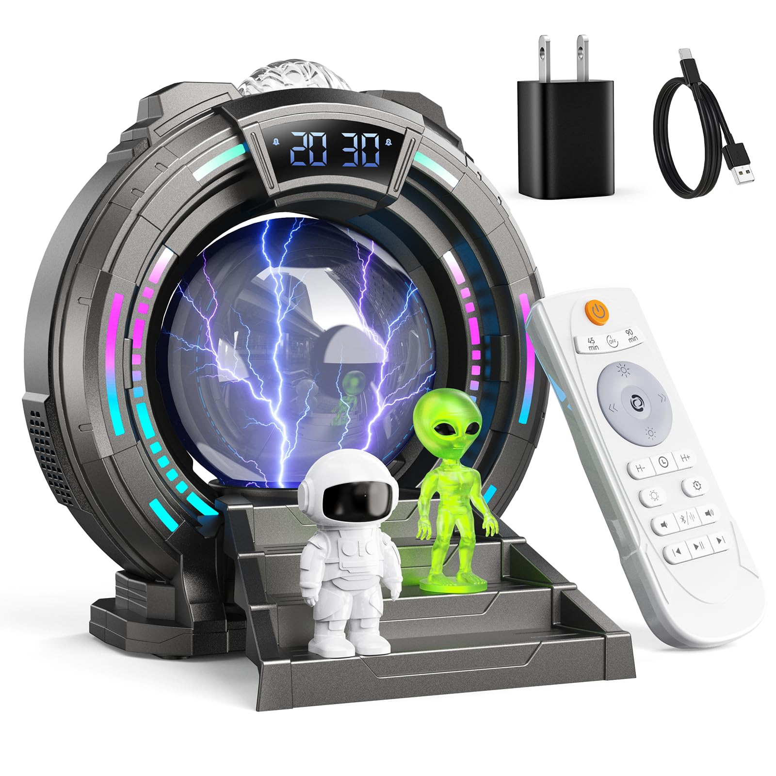 Gleesfun Galaxy Northern Lights Projector Plasma Ball with Charger Night Light Aurora Projector for Kids with White Noise