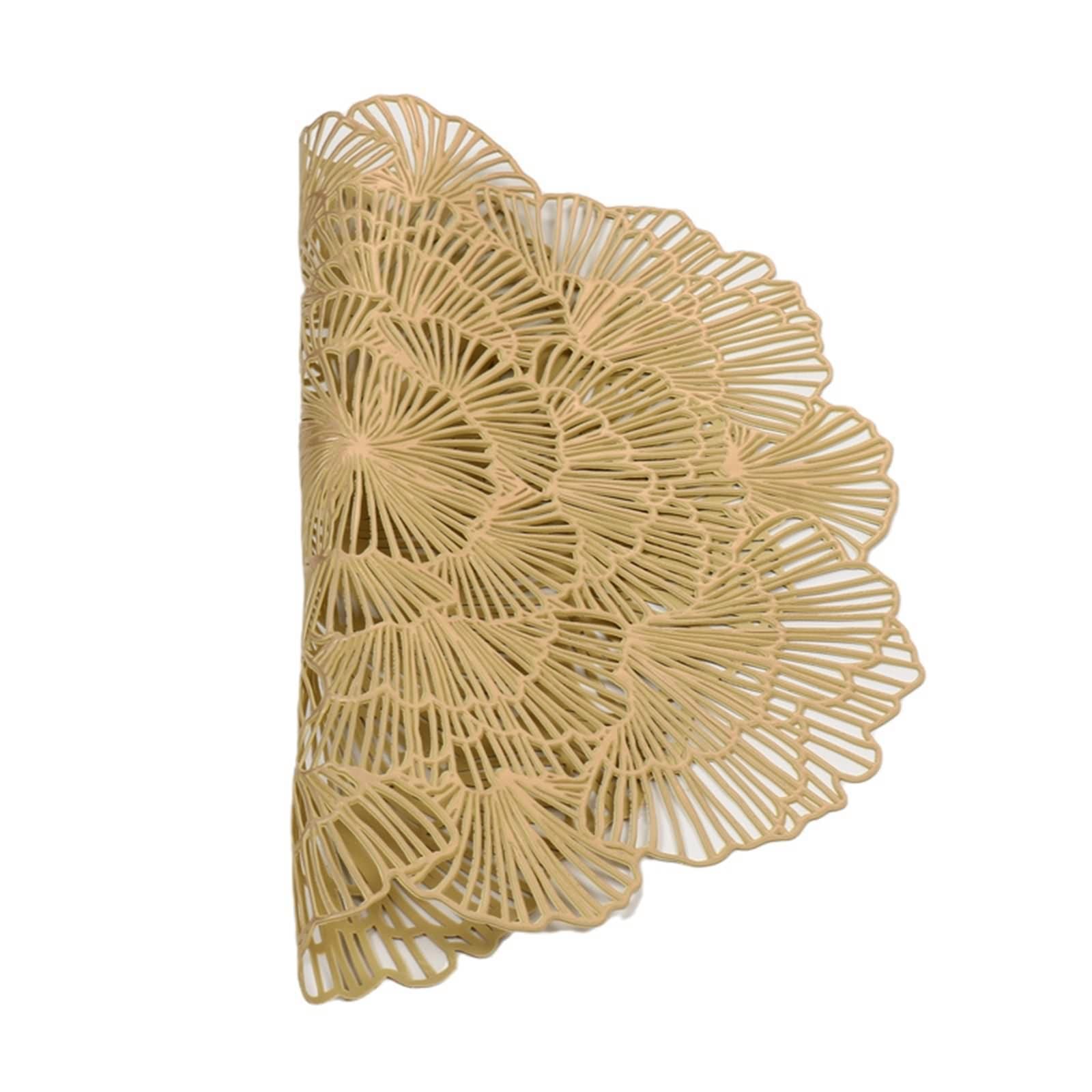 Salvamanteles de desayuno dorado, manteles individuales lavables vintage juego de 8 flores huecos PVC bajoplatos 38 cm