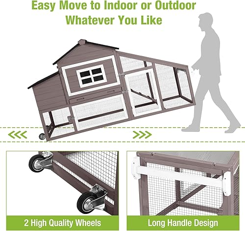 Miniatura 5 de GUTINNEEN Gallinero móvil de gallinero sobre rueda, conejera para 2-4 pollos de 67 pulgadas (soplado)