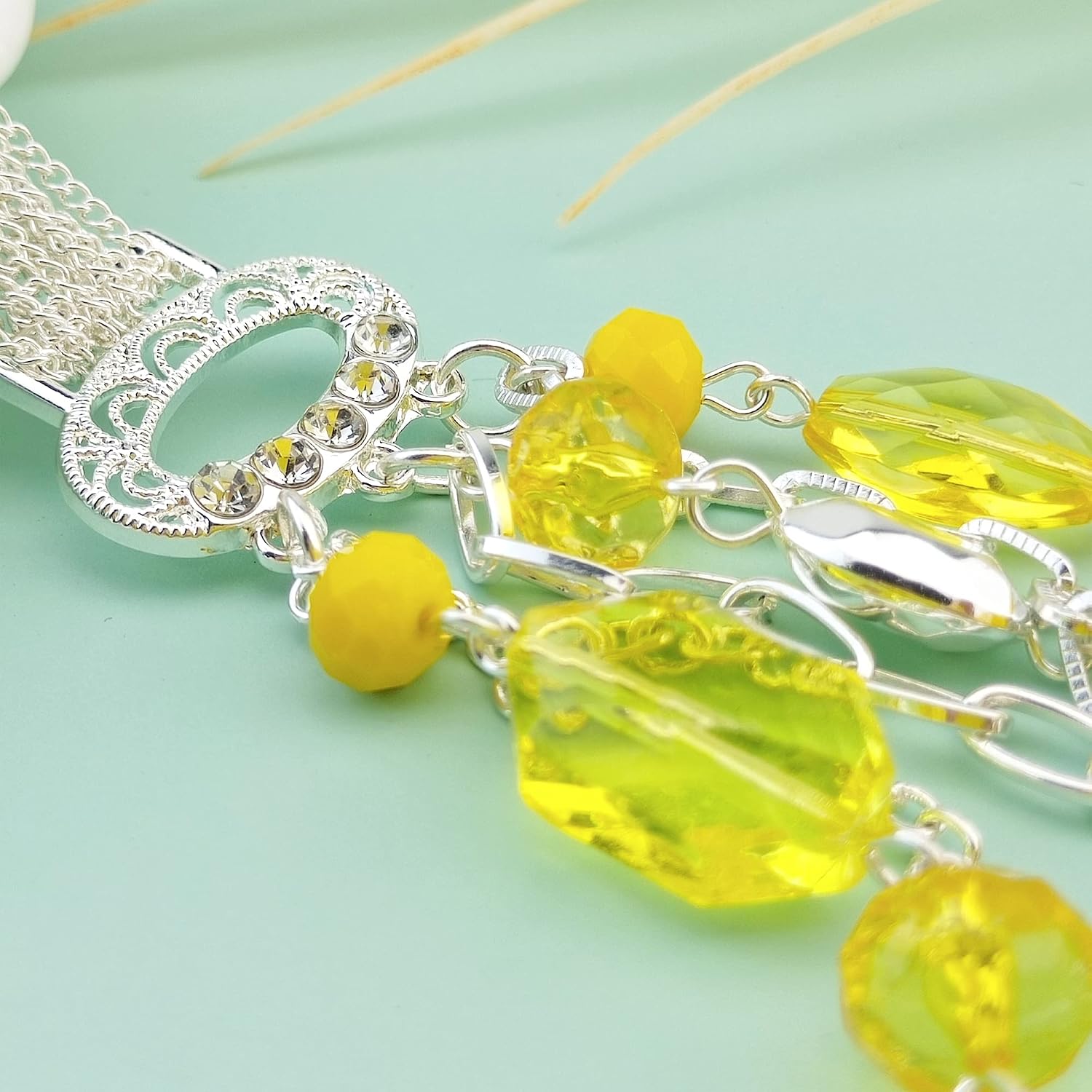 Bocar Multi Layer Chain Crystal Colored Glaze Statement Women Strand Necklace