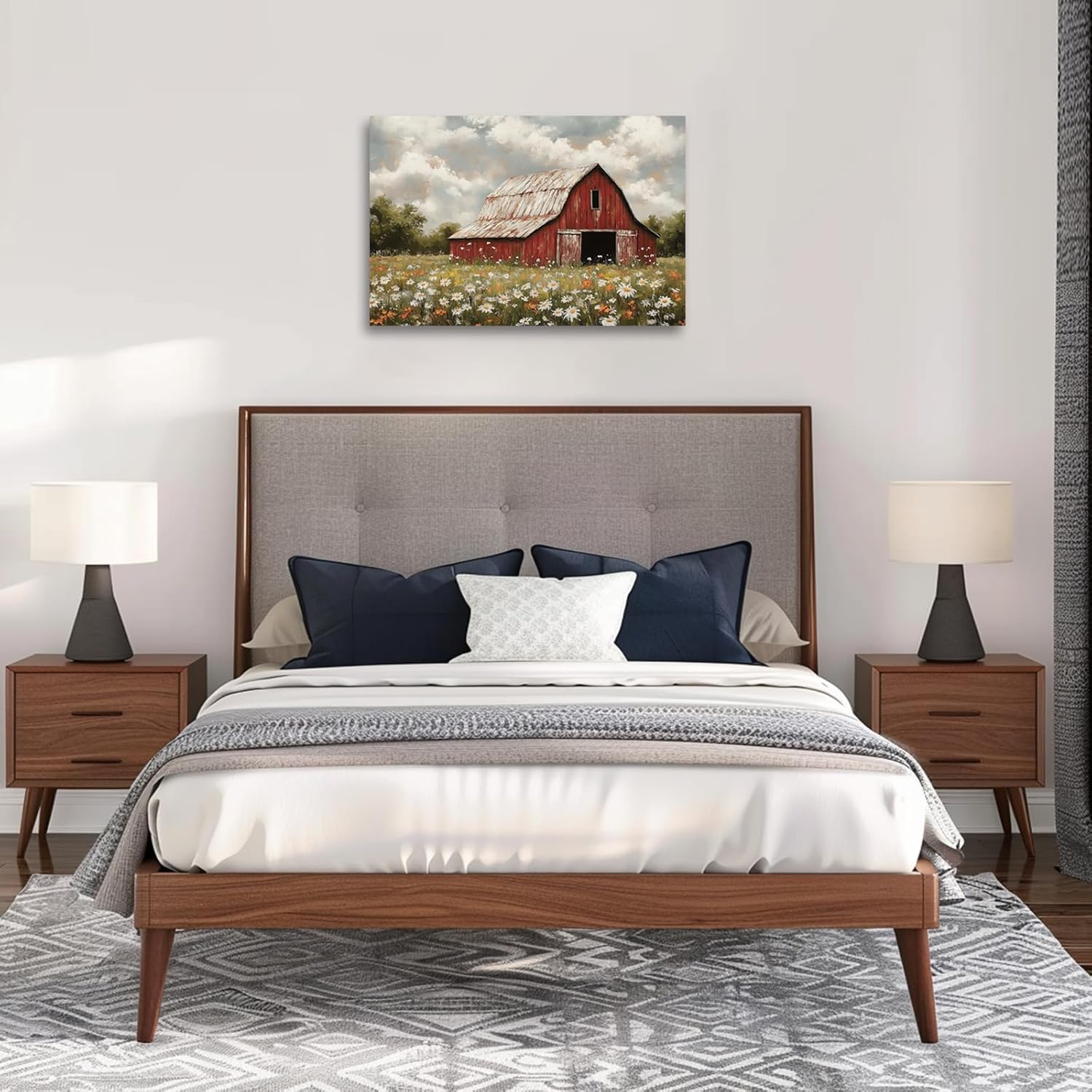 PBXBJY Barn Canvas Wall Art Farmhouse Pictures Print Rustic Farm Landscape Poster Retro Old Barn Painting Living Room Bedroom Kitchen Home Decor Framed (Red, (12.00" x 18.00"))