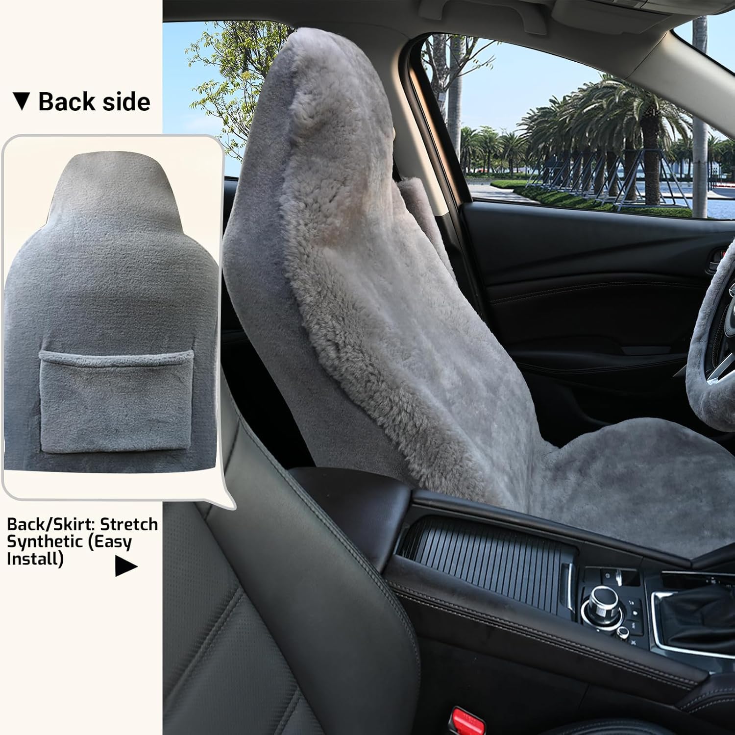 Aegis Cover Sheepskin Seat Covers, Genuine Merino Wool Front Car Cover, Luxury Dense Pelt, Universal Fit for Most Cars, SUVs, Trucks, Sedan (Grey) - Image 3