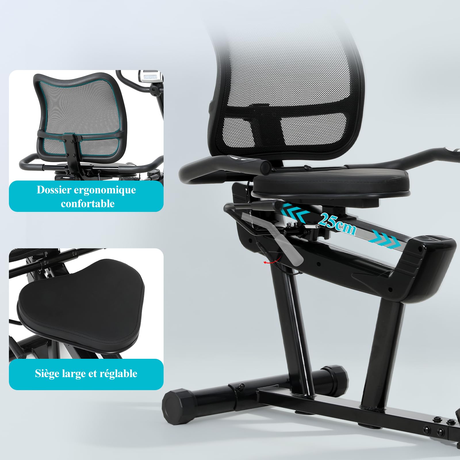 ISE Vélo d appartement Semi Allongé Magnétique 8 Niveaux Résistance, Velo d appartement Dossier Réglable Ergonomie, Impulsion/Ecran LCD, Velo Appartement Semi-Allongé Volant Silencieux, Maison/Bureau