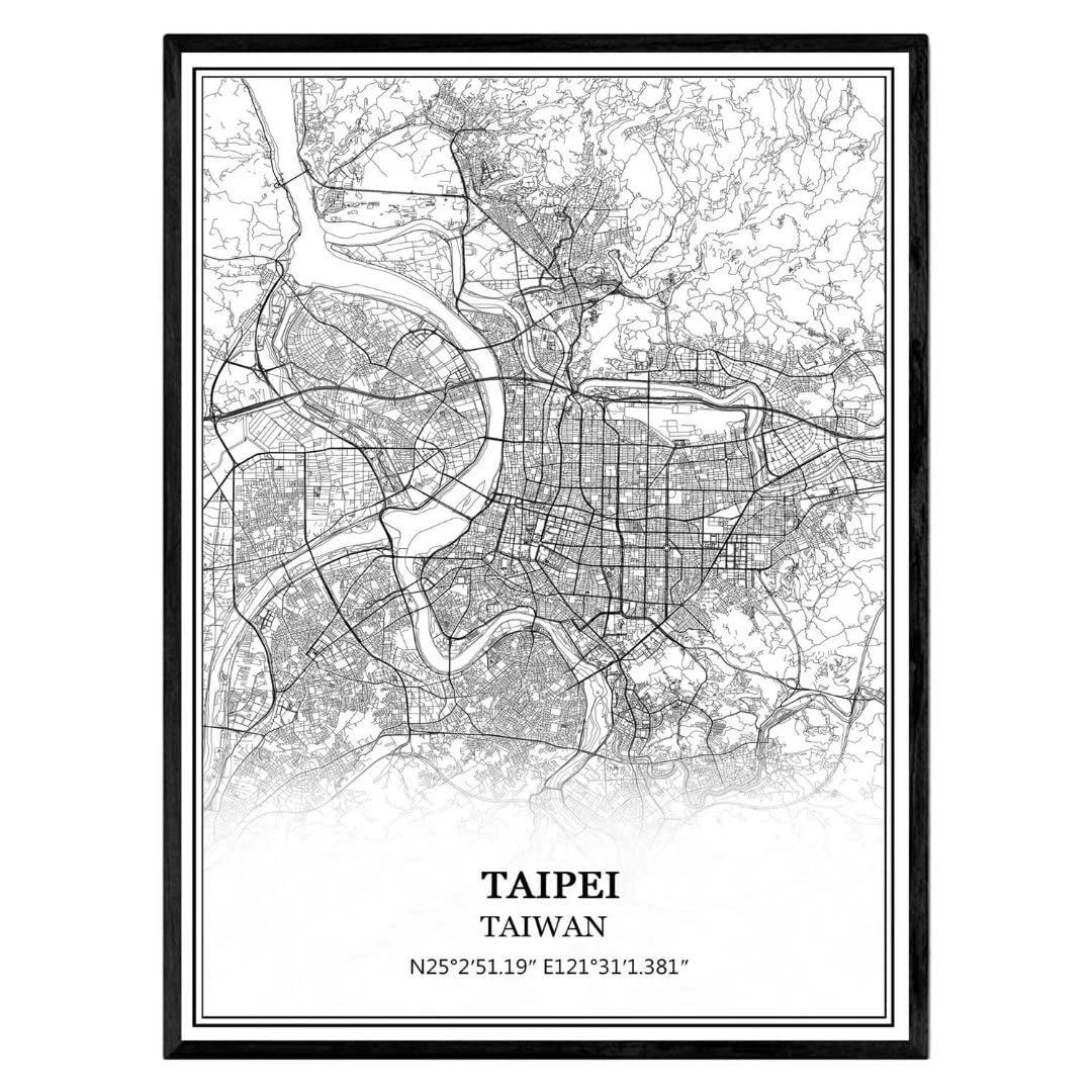 TANOKCRS Taipei Taiwan Map Wall Art Canvas Print Poster Artwork Unframed Modern Black and White Map Souvenir Gift Home Decor -11 * 14 inches