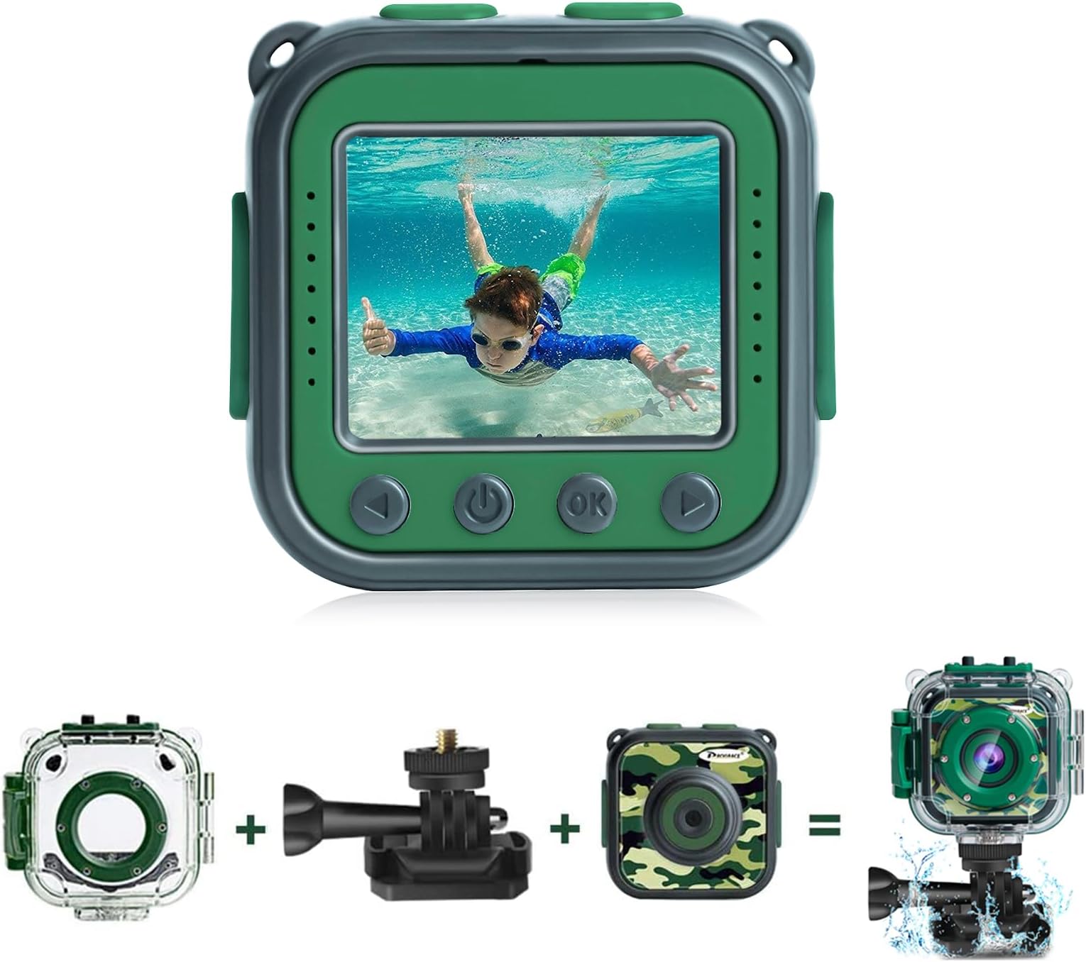 Pool Toy & Kids Underwater Camera - IP68 Waterproof Action Camera for Boys Ages 3-12, 1080P Video, 32GB Card, Mount for Bike & More, Birthday Gift for Diving, Swimming, Riding, Snorkeling