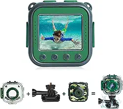 PROGRACE Câmera infantil impermeável – aniversário para meninos de 3 a 12 anos, câmera de vídeo subaquática HD 1080p para crianças, brinquedos de piscina, câmeras digitais infantis com cartão SD de 32