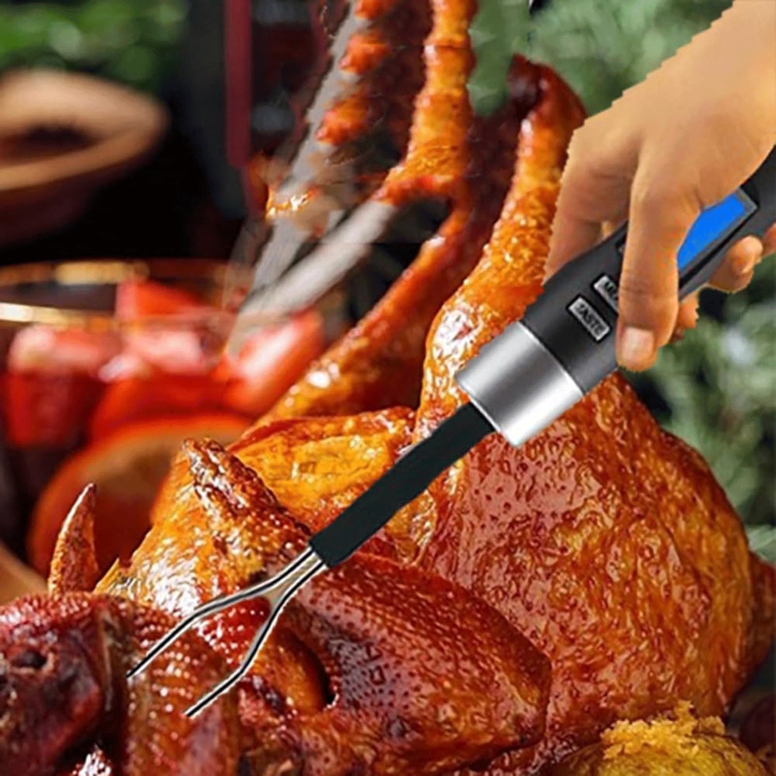 KRILLIQ Termómetro de Metal para Barbacoa con sonda Tipo Tenedor, termómetro Digital para Carne de Lectura instantánea, termómetro para Alimentos para cocinar a la Parrilla