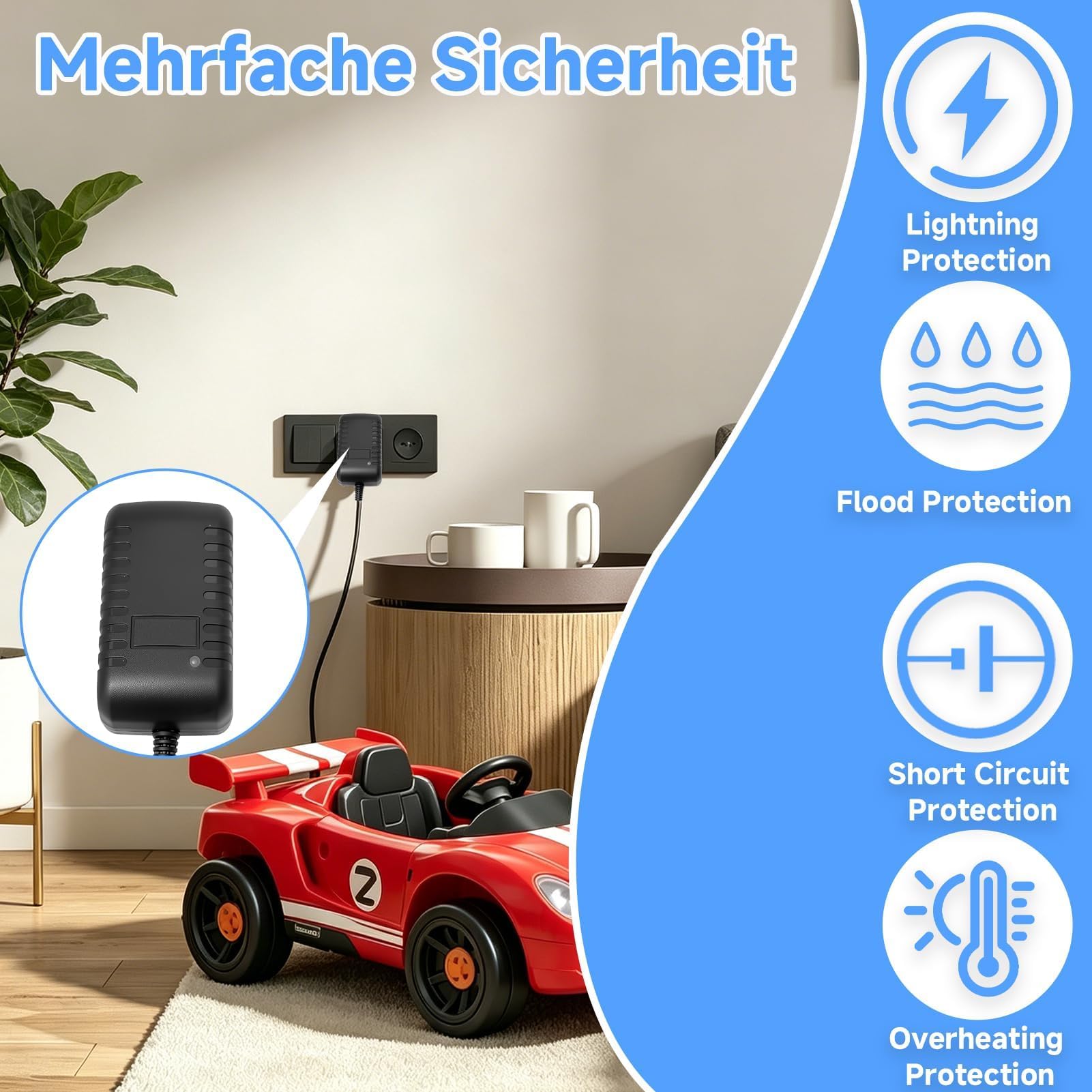 Cargador de Batería 12V para Vehículos Eléctricos Infantiles con Indicador LED Seguro Compatible con Coches de Juguete Moto ATV SUV Conector Cuadrado Compatible con BMX X6, Kid TRAX GMC, Wal-Mart, Mot