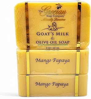 The Grecian Soap Company Goat Milk & Olive Oil Bar 3-Pack – Mango Papaya Scent, Natural Moisturizing Soap Bars, Made in USA