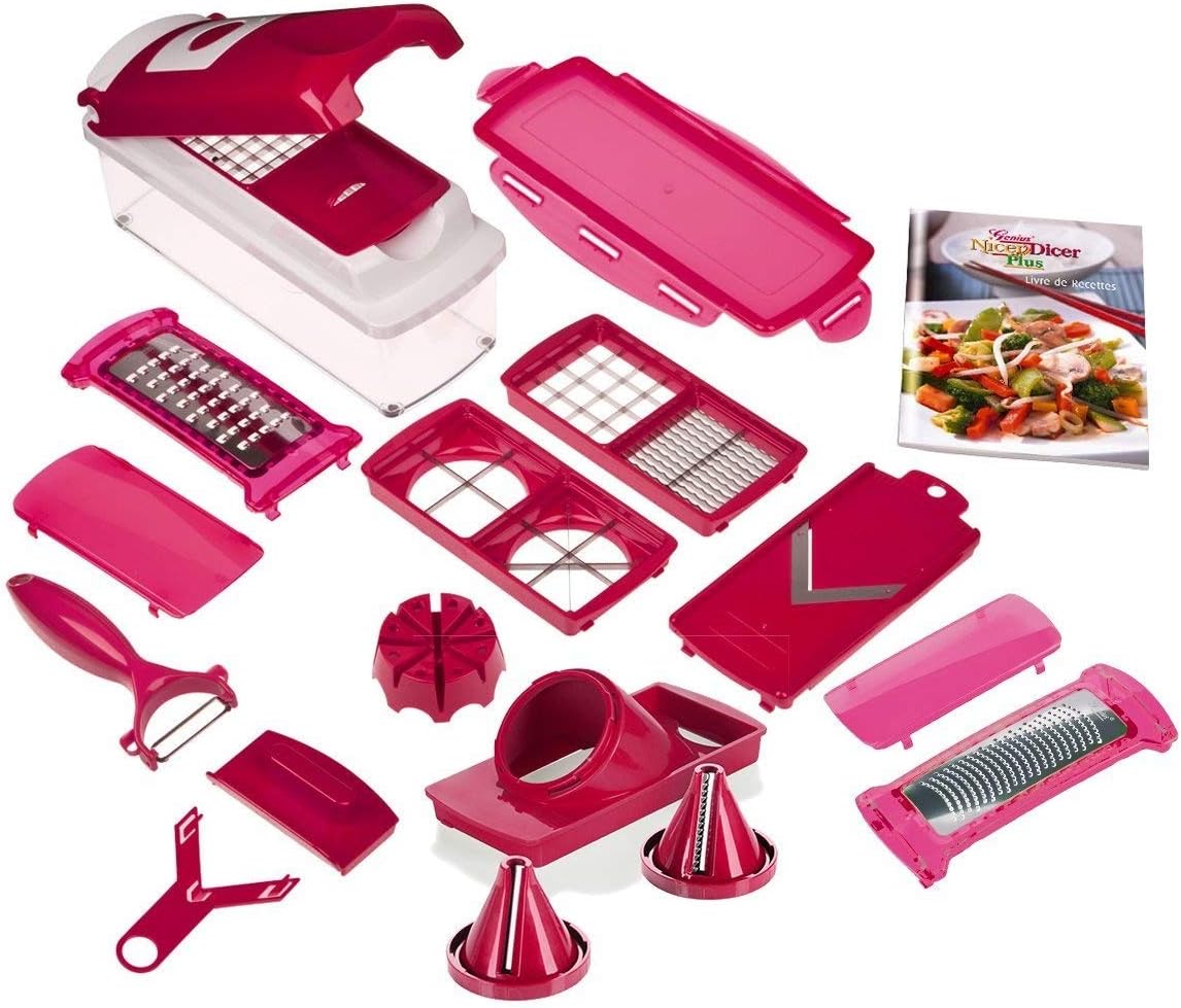 Plus by Genius 18 pieces | Fruit vegetable slicer | Food-Chopper PRO| Mandoline | Potato, Tomato, Onion | Kitchen-Cutter Dicer | Stainless Steel |Spiralizer | Spiral Slicer | As seen on TV