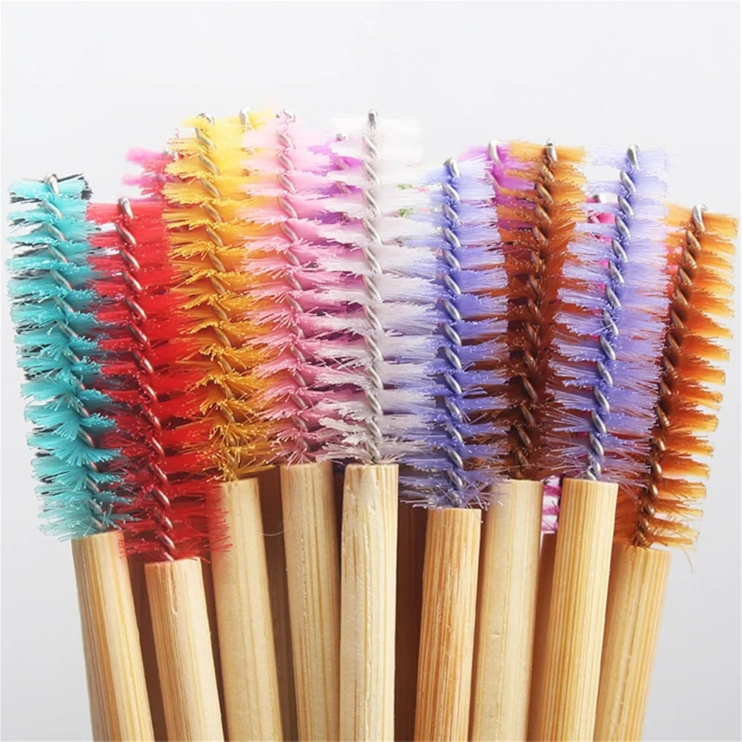Disposable Mascara Wand Set 300Pcs Bamboo Handle Eyelash Brush Mascara Wands Applicators Eye Lashes Extension Brushes Eyebrow Spoolie(Yellow)