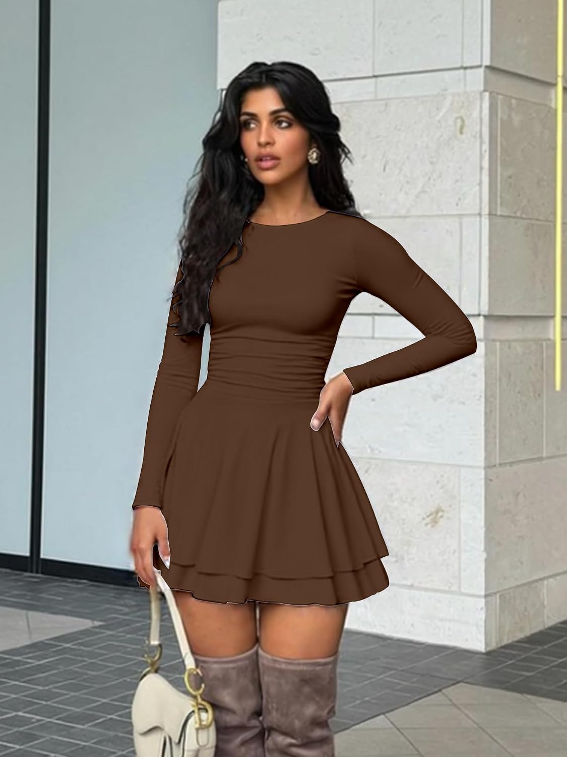 Kaximil Women's Corset Long Sleeve Short Dresses image 3