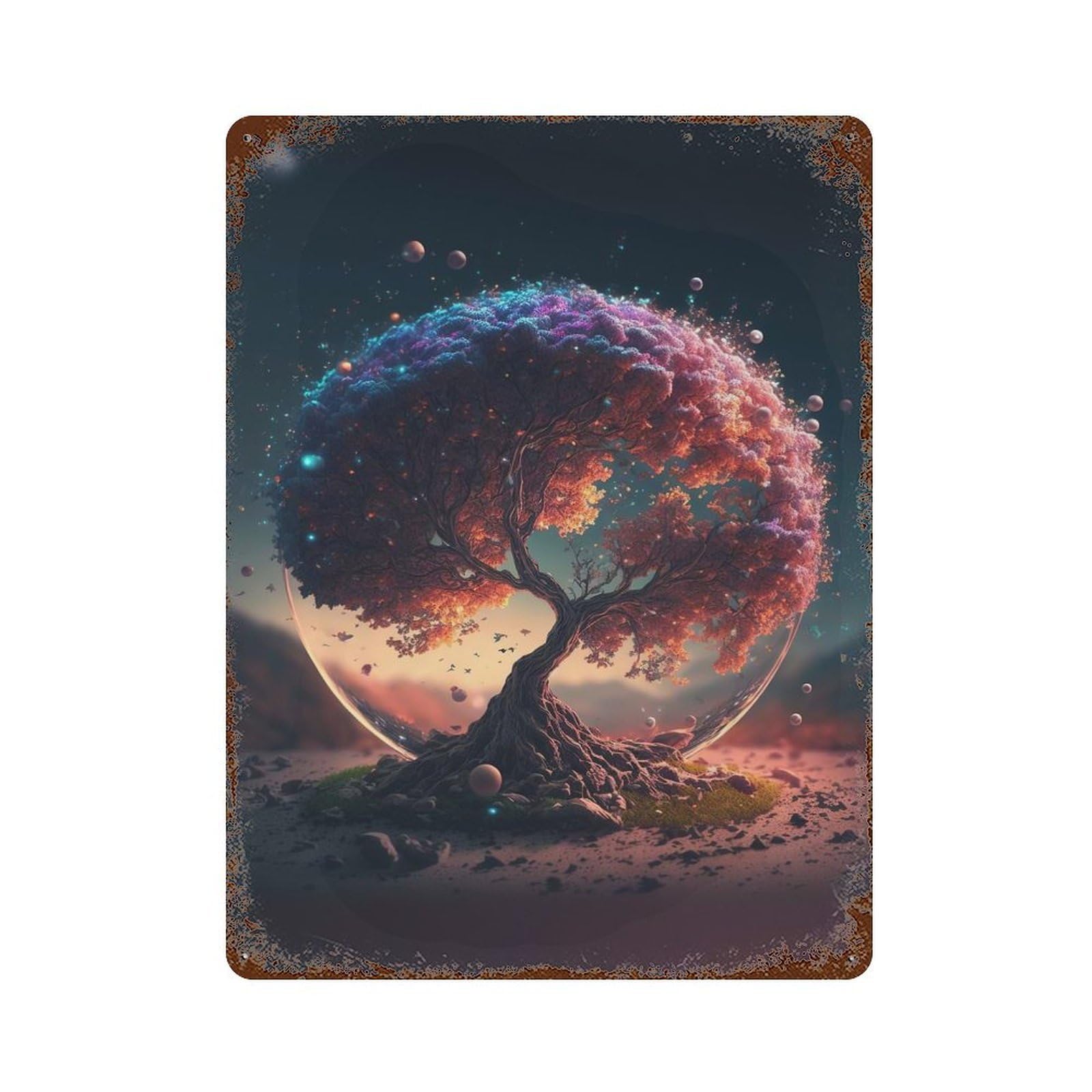 Vintage Rust Metal Sign Cosmic Tree of Life 15.7"x11.8", Novelty Wall Decor for Garage, Bar And Workshop Decor