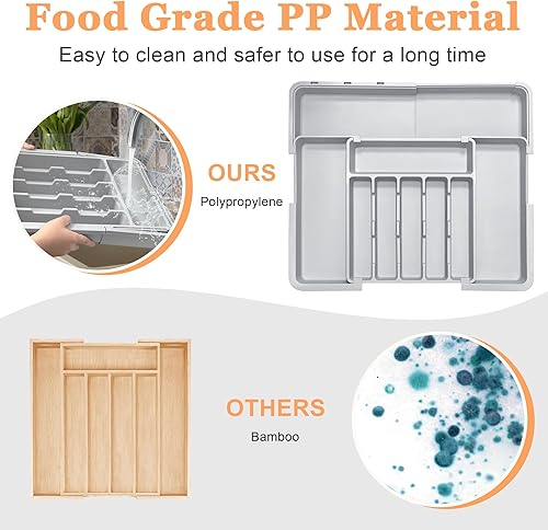 Miniatura 7 de Organizador de cubiertos expandible para cajones de cocina, organizador ajustable de 22 x 19 pulgadas, organizador de utensilios con patas de goma,