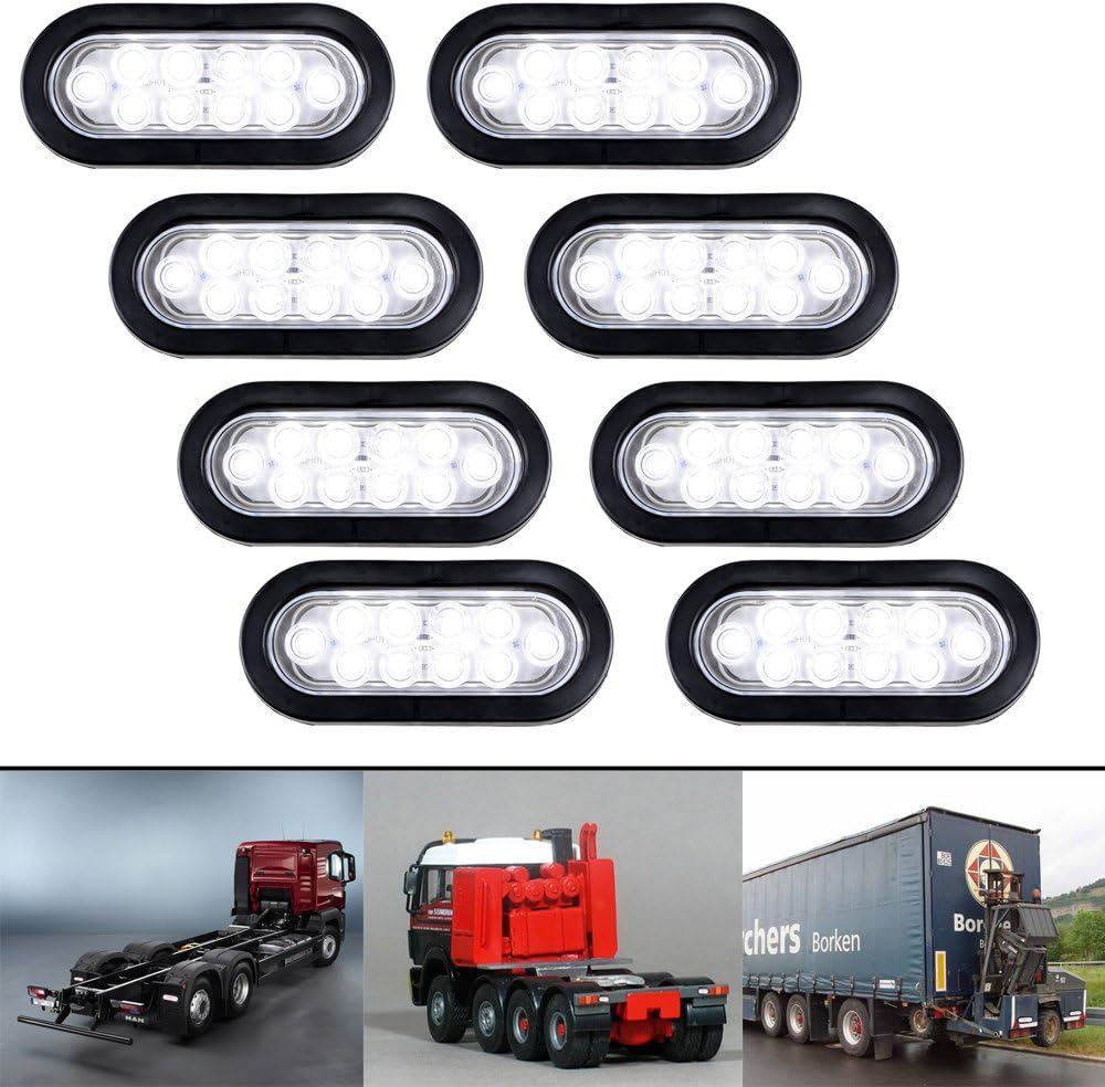 Astra Depot 8pcs Oval 10-LED Clear Lens White Backup Reverse Light w/Grommet Plug Trailer Truck RV UTE UTV