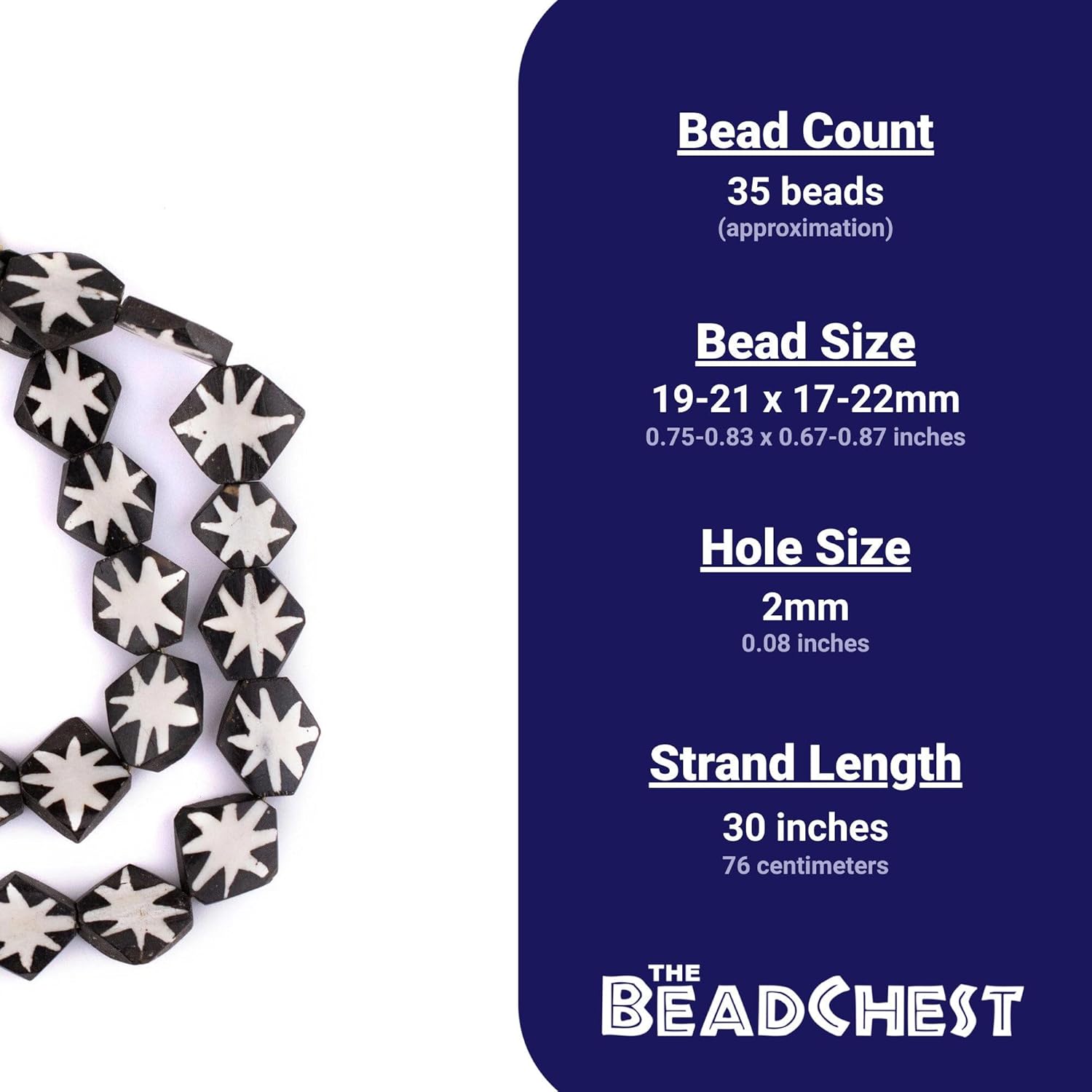 The Bead Chest Star Design Batik Bone Beads (Hexagon)