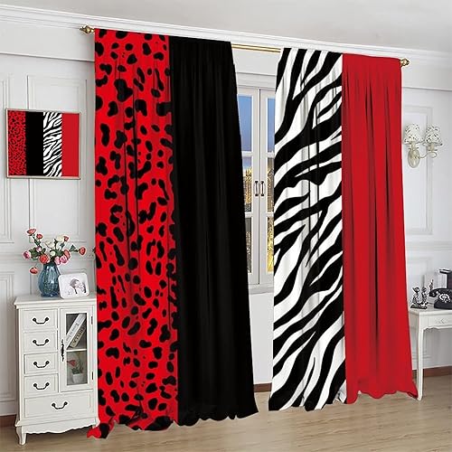 Miniatura 3 de GY Cortinas rojas y negras con estampado animal de leopardo y cebra, cortinas con aislamiento térmico, 2 paneles, oscurecimiento de la habitación