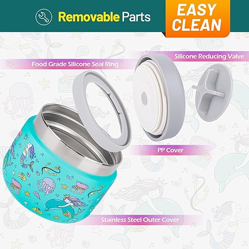 Miniatura 3 de Charcy Tarro de comida aislado de acero inoxidable para niños, termo de sopa de boca ancha a prueba de fugas, juego de recipientes para 8 horas