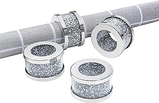 Silver Diamond Glass Napkin Holder Stainless Steel Framed Crystal Silver Napkin Rings Set of 4 Pieces, Serviette Buckles Cloth Holder Bling Crushed Diamond Table Settings Home Decor
