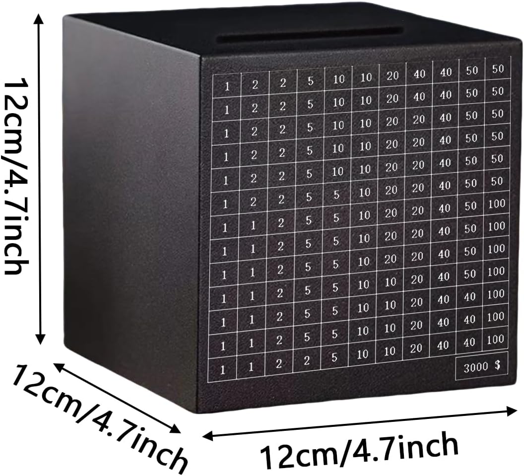 Metal Money Savings Box Adult Piggy Bank Cash Saver Money Box for Adults Child (3000 Dollar) (Black)