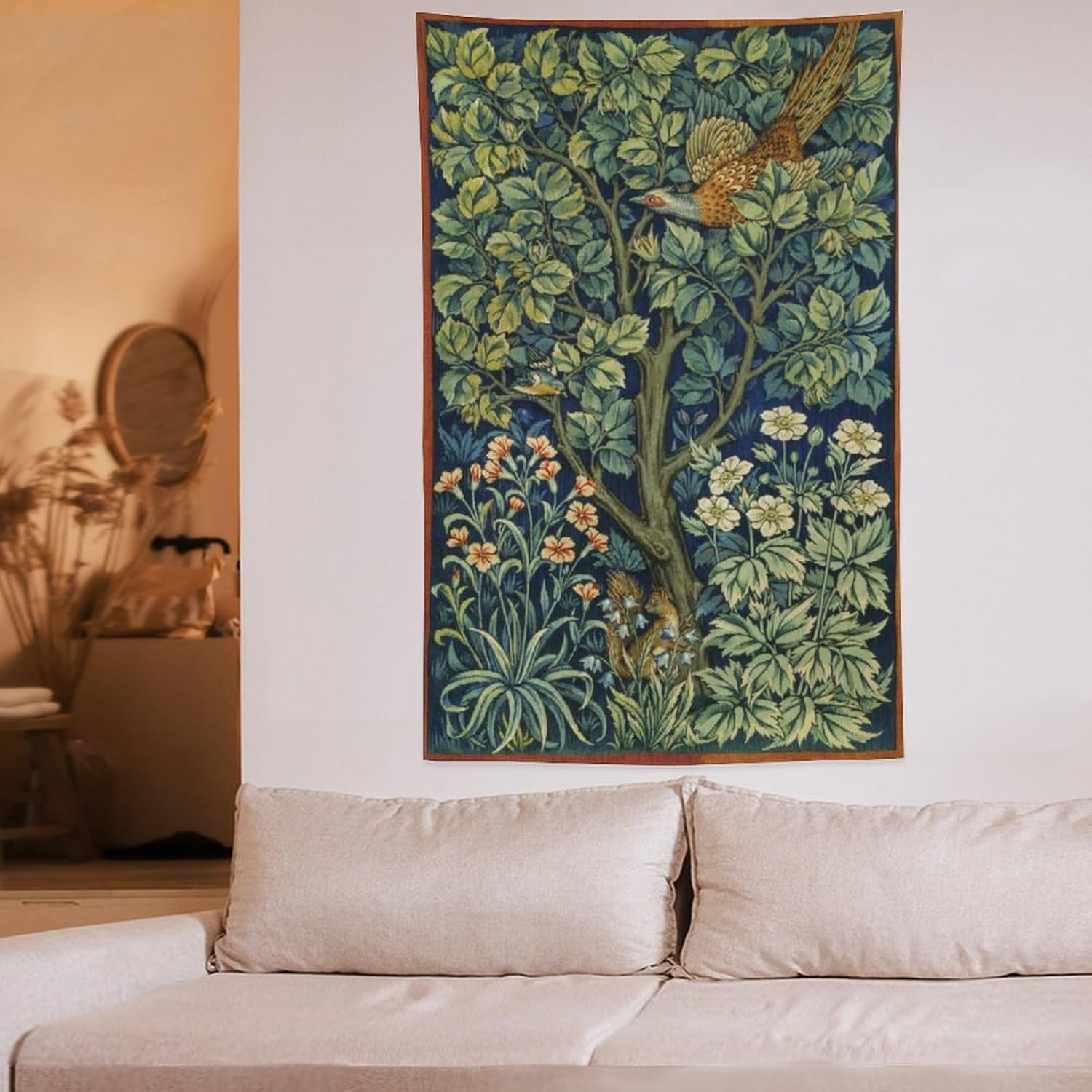 DDCBNS William Morris Vintage Plant Tapestry Wall Hanging,Medieval Vintage Flowers Pattern Modern Wall Art Décor,Retro Floral Garden Home Décor for Bedroom Living Room Dorm W60 x 90H Inch