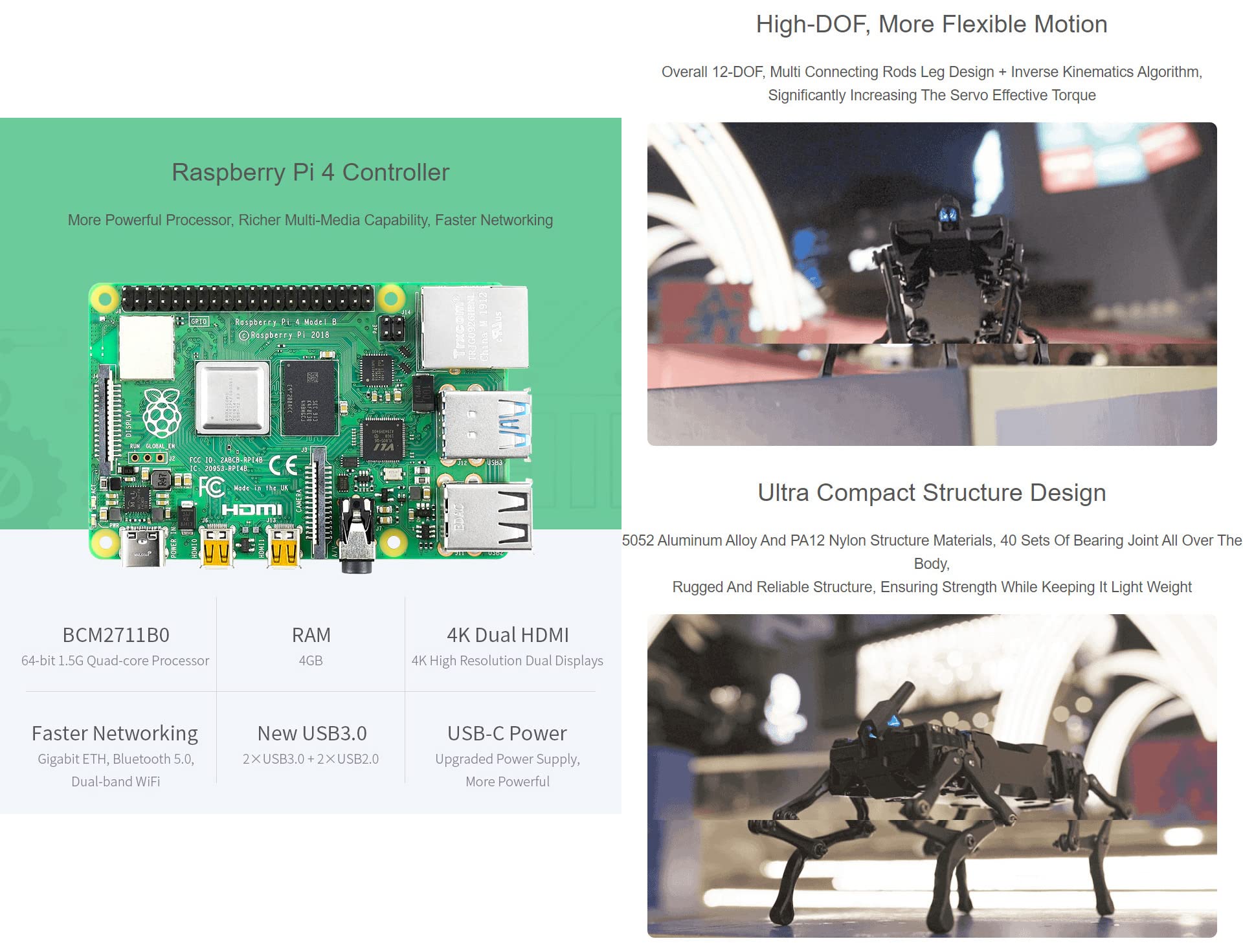 Waveshare WAVEGO 12-DOF Bionic Dog-Like Robot Open Source for ESP32 and PI4B Facial Recognition Color Tracking Motion Detection Basic Kit (Fully Assembled)