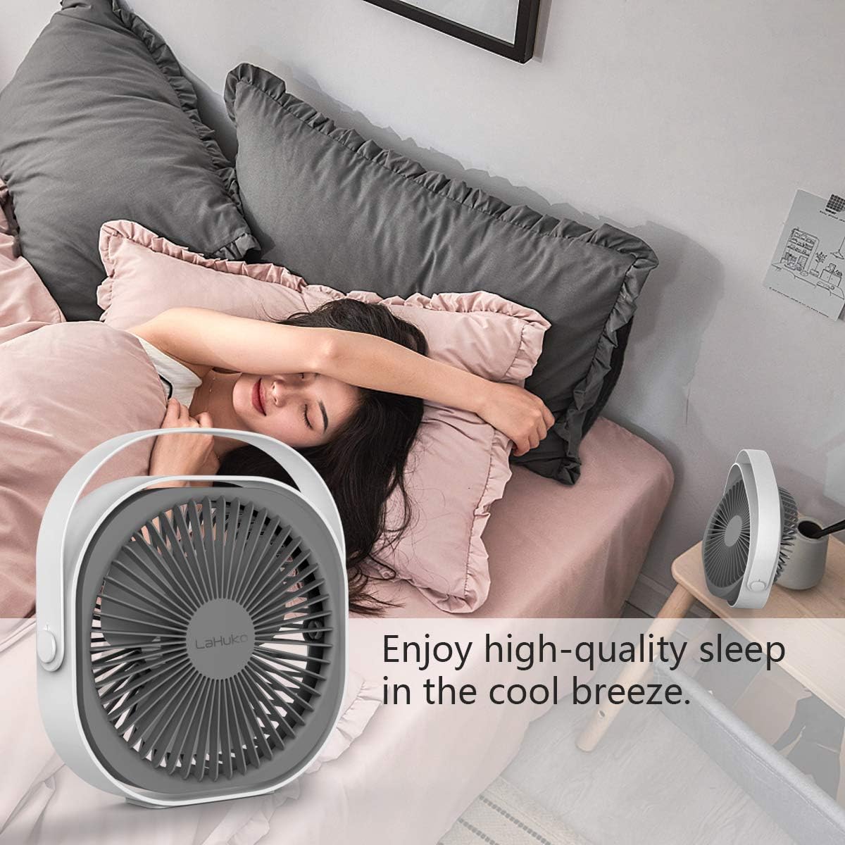LaHuko 8-inch USB Desk Fan 4000mAh Ultra Silent Fast Air Circulating Rechargeable Fan 360° Adjustable 3 Modes Strong Wind Quiet Fan with Handle for Travel Office Bedroom Household (2021) : Electronics
