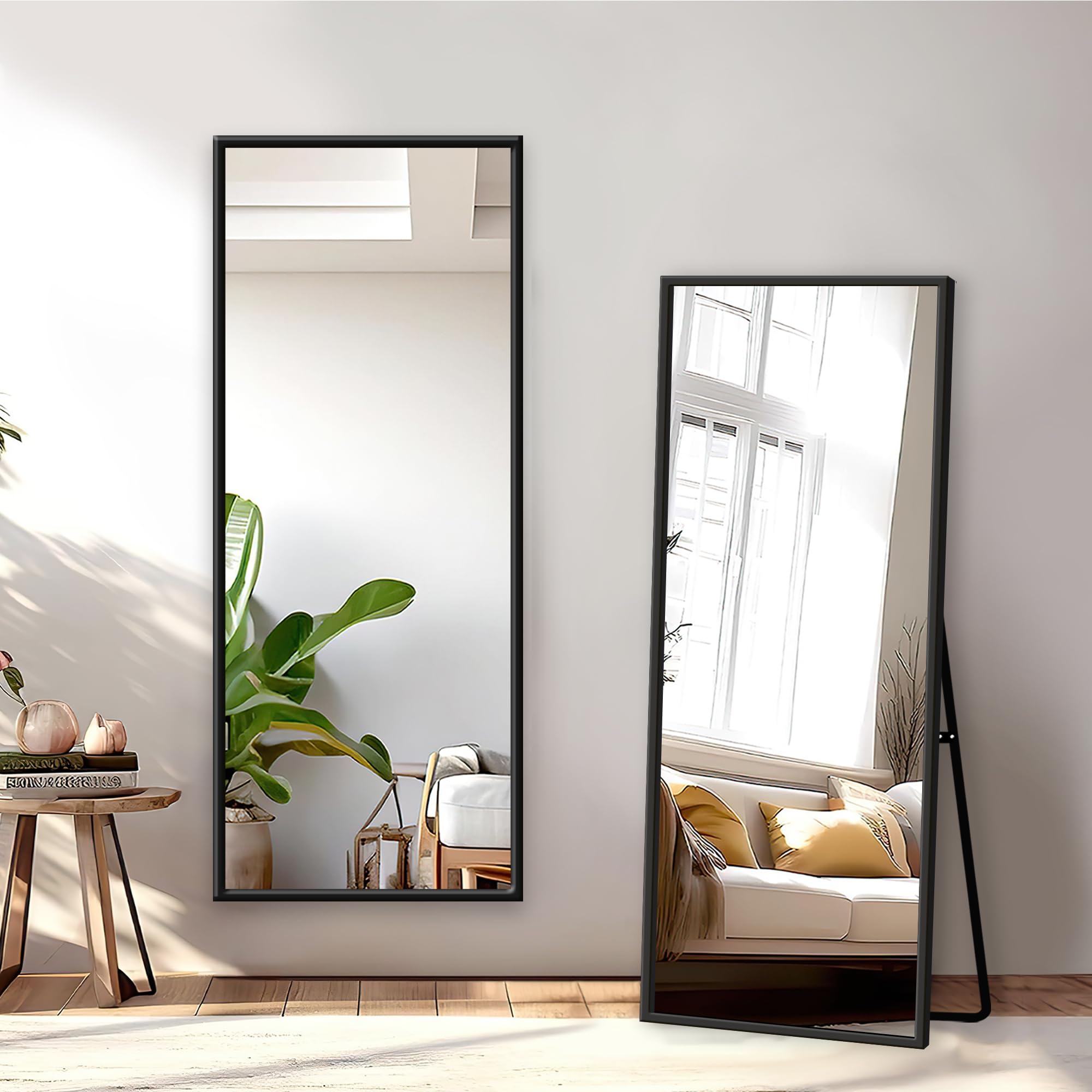 Full Length Mirror with Stand - 56" x 18" Full Body Mirror with Aluminum Alloy Frame, Wall-Mounted/Leaning Against Wall/Standing Floor Mirror for Bedroom, Living Room, and Entryway