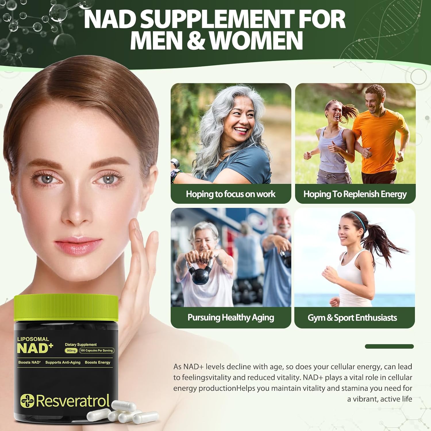 NAD+ Supplement, NAD Nicotinamide Riboside Resveratrol, Liposomal NAD - NMNH Supplement Alternative for Anti-Aging, Mental Clarity & Cellular Energy 100 Capsules - Image 4