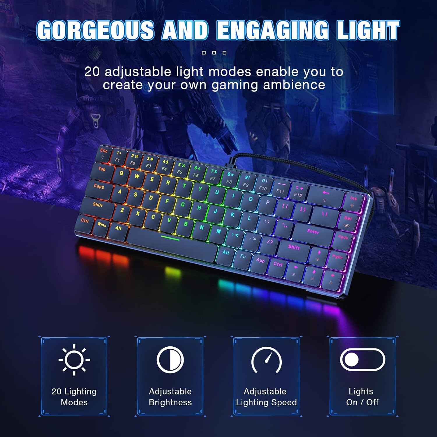 Wired RGB Mechanical Keyboard, Ultra-Thin Low Profile Gaming Keyboard with 69 Keys and RGB Backlight for Mac Windows PC (Red Switch)