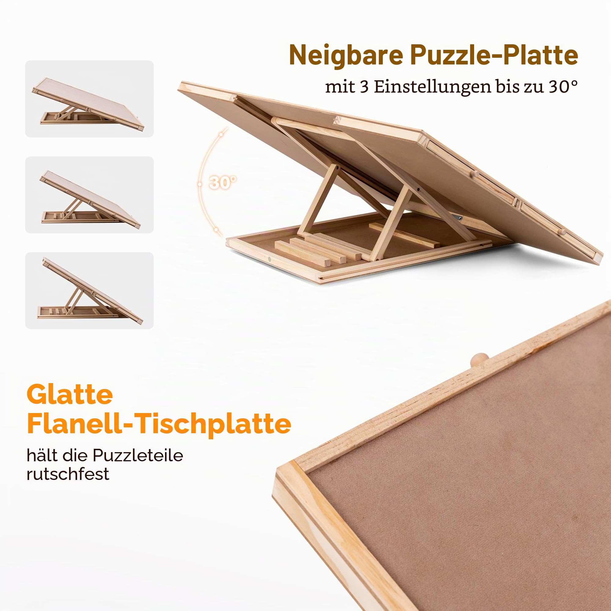 91,4 x 63,5 cm neigbares Holz-Puzzlebrett mit Schubladen, Staffelei, rutschfeste Wildlederoberfläche, Puzzletischzubehör für bis zu 1.500 Teile Puzzles mit 4 Sortiertabletts