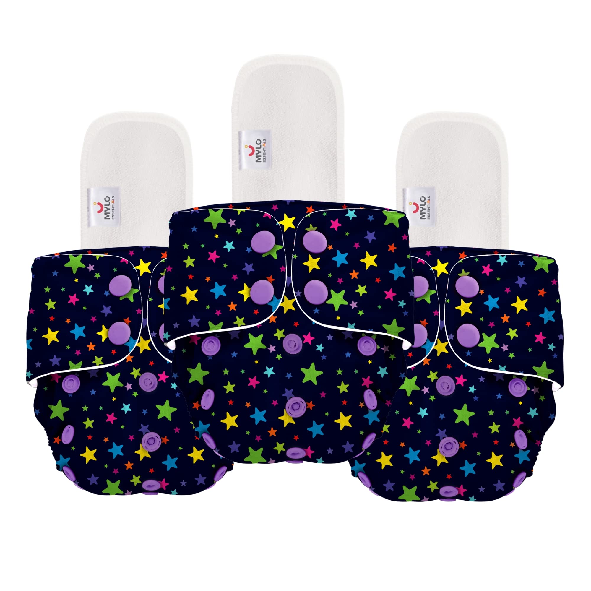 Mylo Leak Proof Baby Cloth Diaper Combo (3 Diaper & 3 Inserts) for 3 Months to 3 Years Babies | Oeko Tex Certified Washable & Reusable Baby Cloth Diaper | Free Size - Twinkle Print 3 (B09656JX7Z) Amazon Price History, Amazon Price Tracker