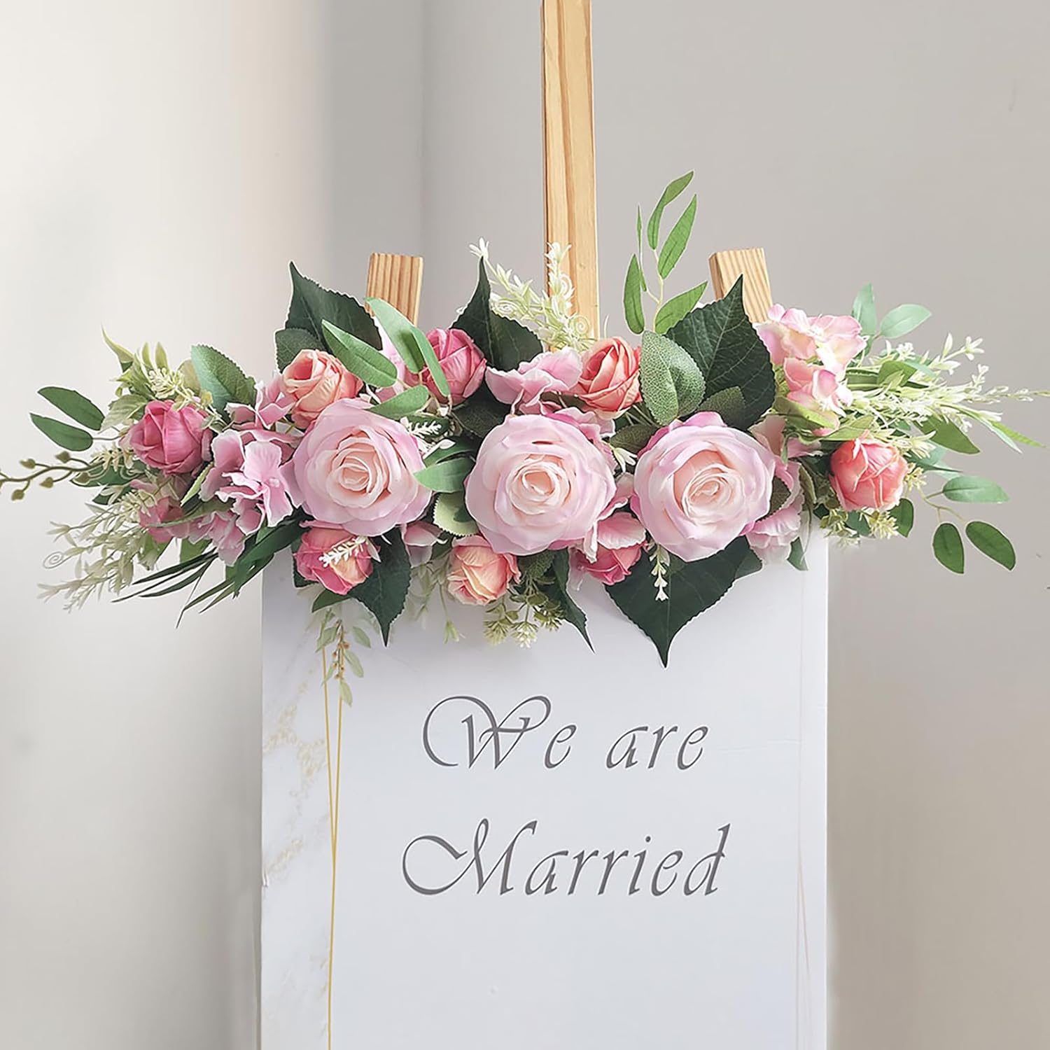 Artificial Flower Swag, 23.6inch Rustic Wedding Arch Flowers, Silk Rose Hydrangea Swag Arch Garland Lintel Floral Decoration with Green Leaves for Wedding Arch Front Door Wall (C)