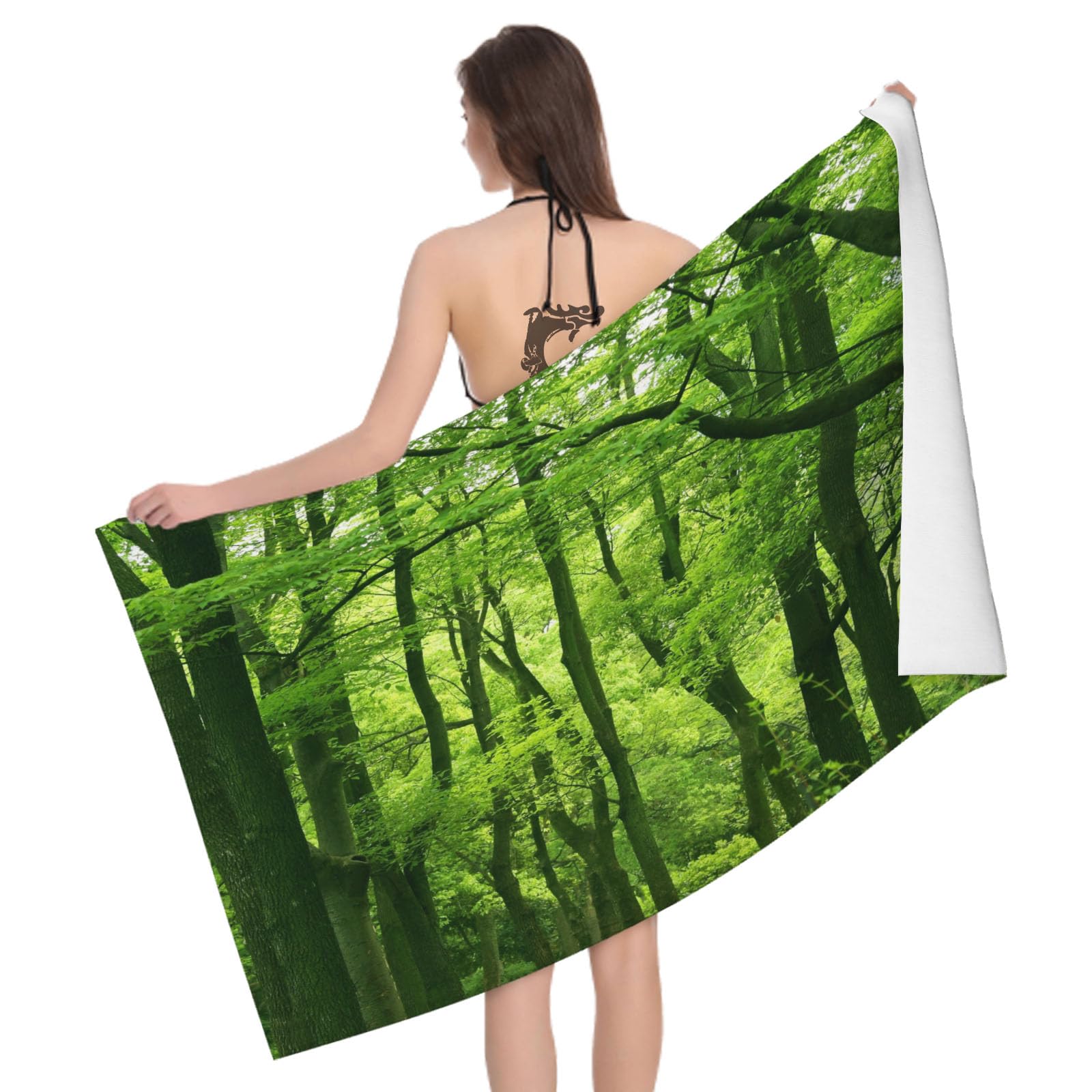 Leichong 3D Woods Beach Towel Large Microfiber Soft Quick Dry for Adults, Nature Scene Bath Towel Lightweight Soft Absorbent for Travel Swimming Pool Sports, 80 x 160 cm