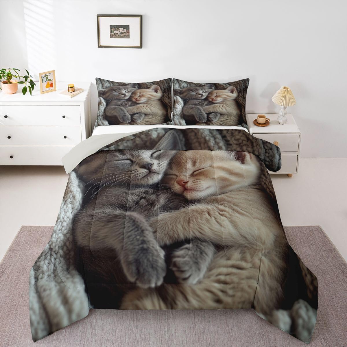 Homewish Juego de funda de edredón y funda de almohada con diseño de gatos